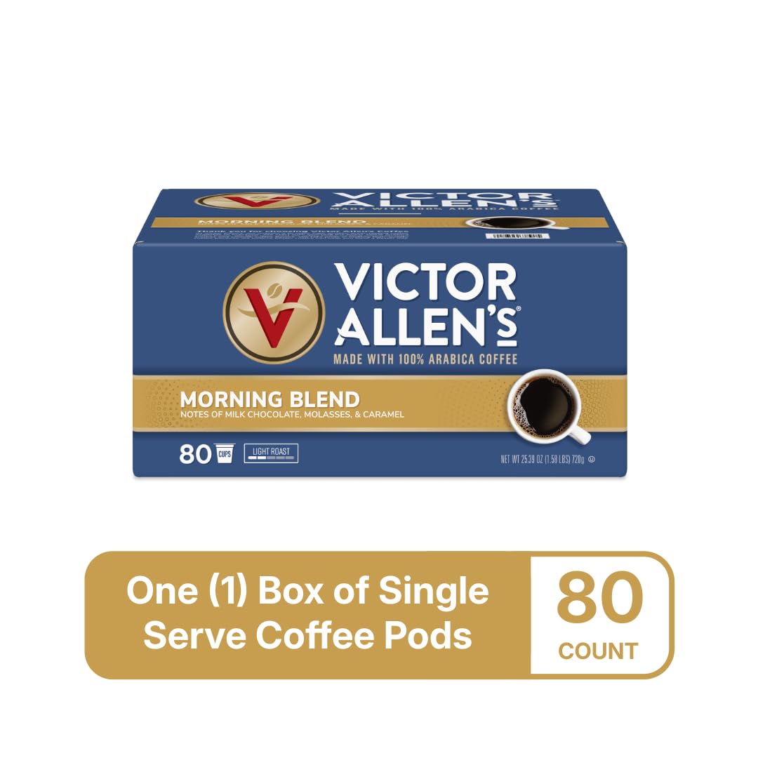 Victor Allen's Coffee primer plano de granos que sugiere sabor Arábica suave