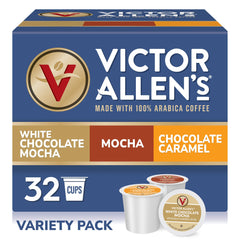 Victor Allen's Coffee frente del empaque con 32 cápsulas, conveniencia inmediata