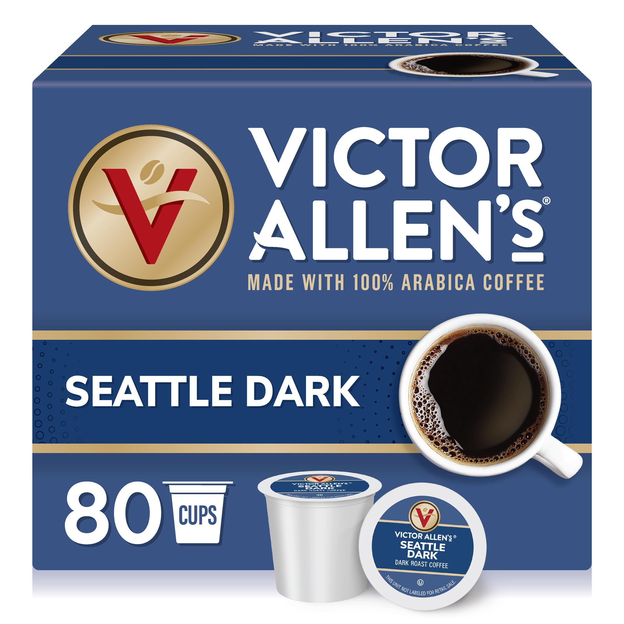 Victor Allen's vista frontal de la caja mostrando 80 cápsulas y conveniencia