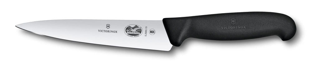 Victorinox vista frontal del cuchillo Fibrox mostrando el perfil y filo