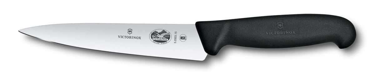 Victorinox vista frontal del cuchillo Fibrox mostrando el perfil y filo