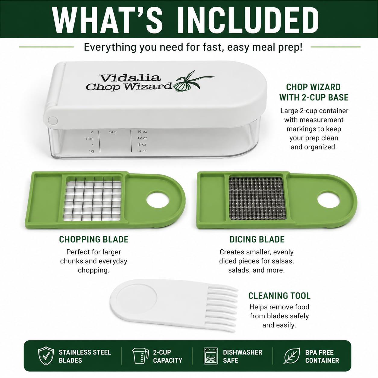 VIDALIA CHOP WIZARD stainless-steel blade close-up for sharp precise cuts
