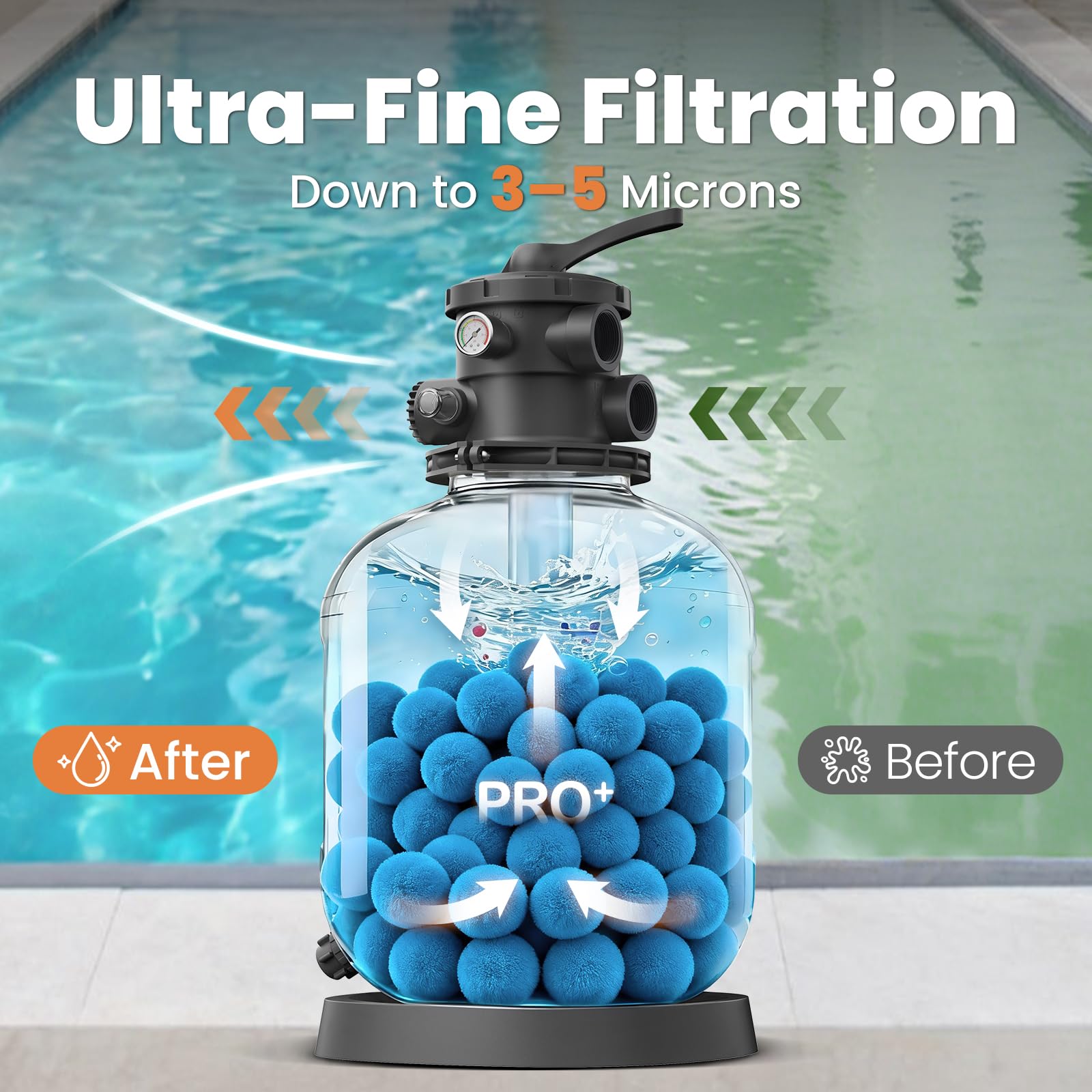 Vidapool bolas instaladas dentro de un filtro abierto para reemplazo rápido