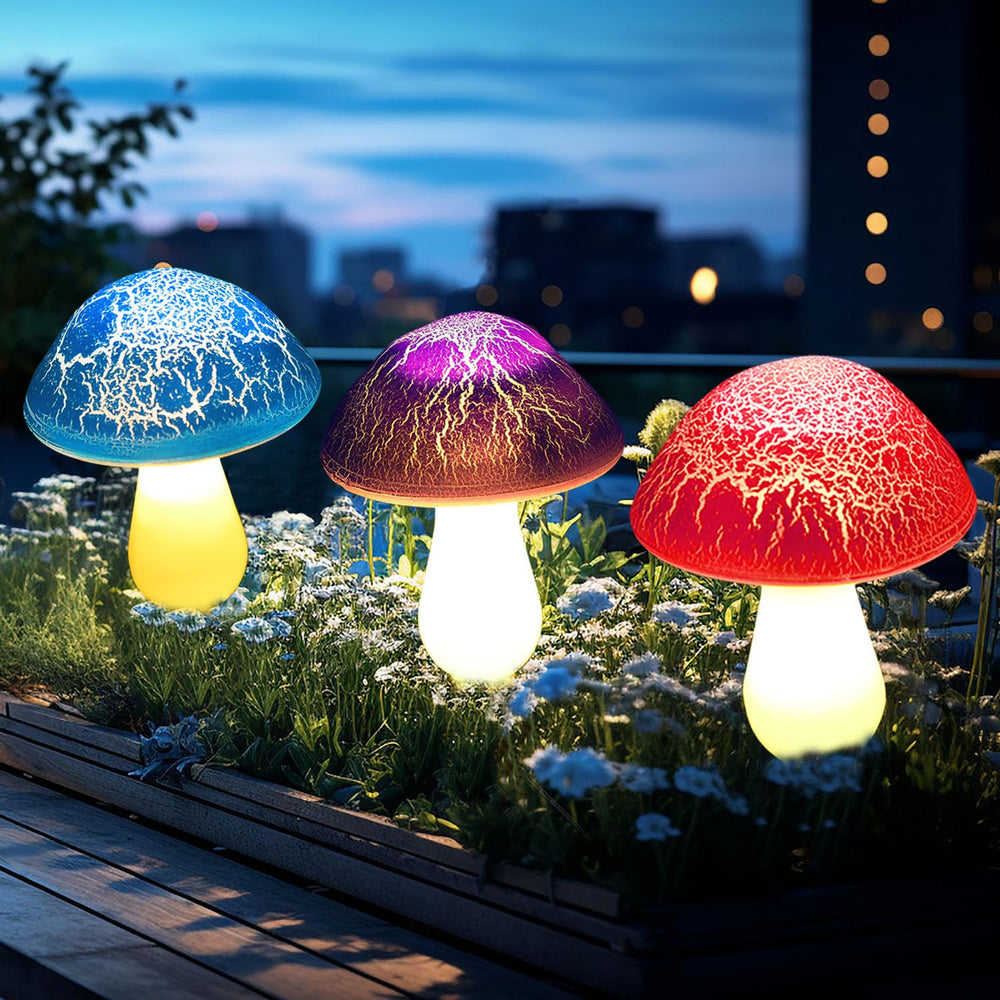 Viewpick conjunto de ocho hongos iluminados creando ambiente nocturno