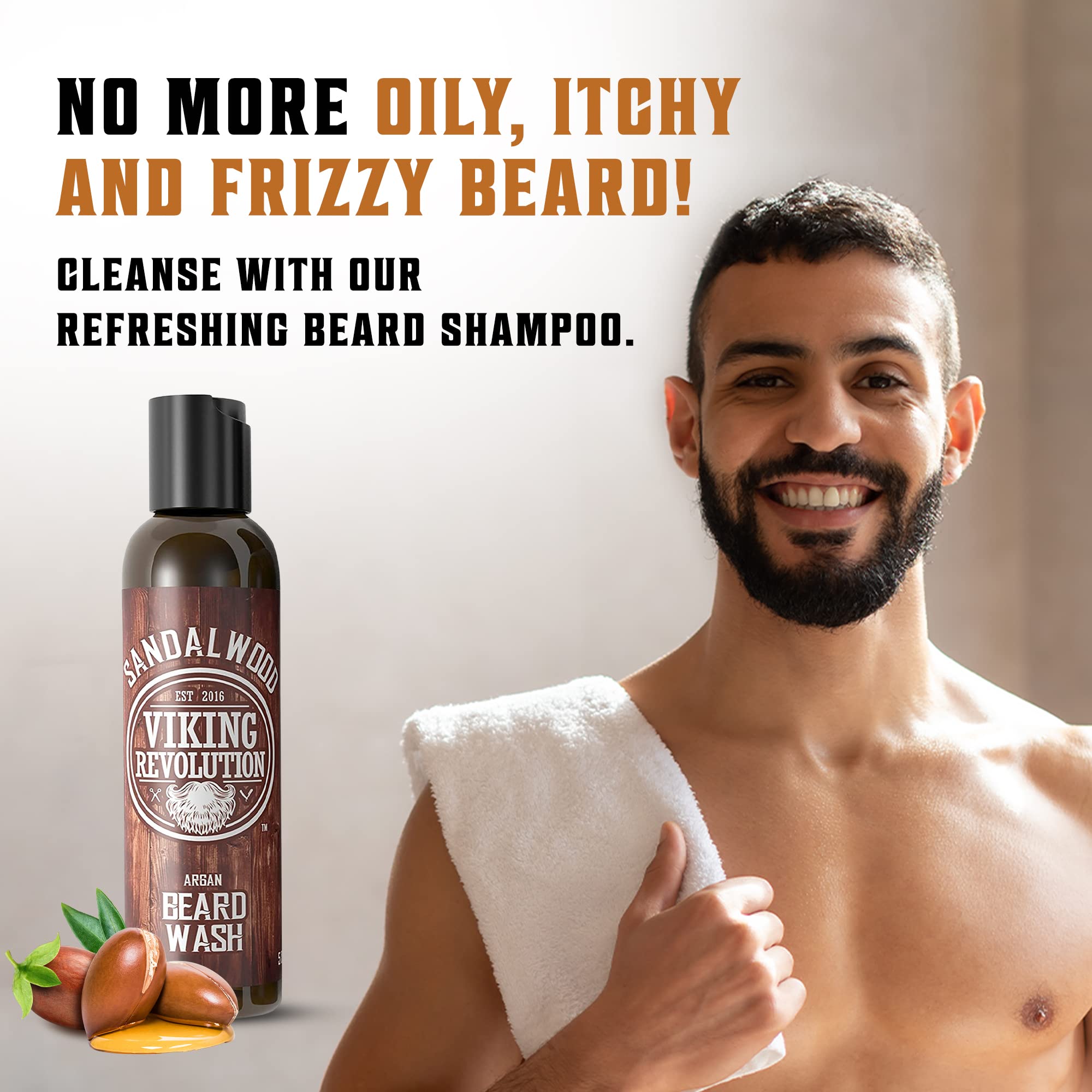 Viking Revolution espuma de champú en la barba que muestra suavidad y limpieza profunda