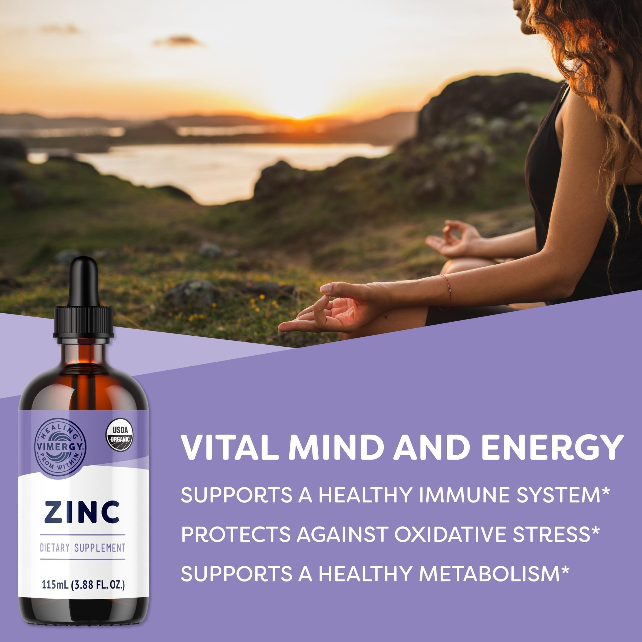 Vimergy detalle de etiqueta con ingredientes limpios y certificación orgánica visible