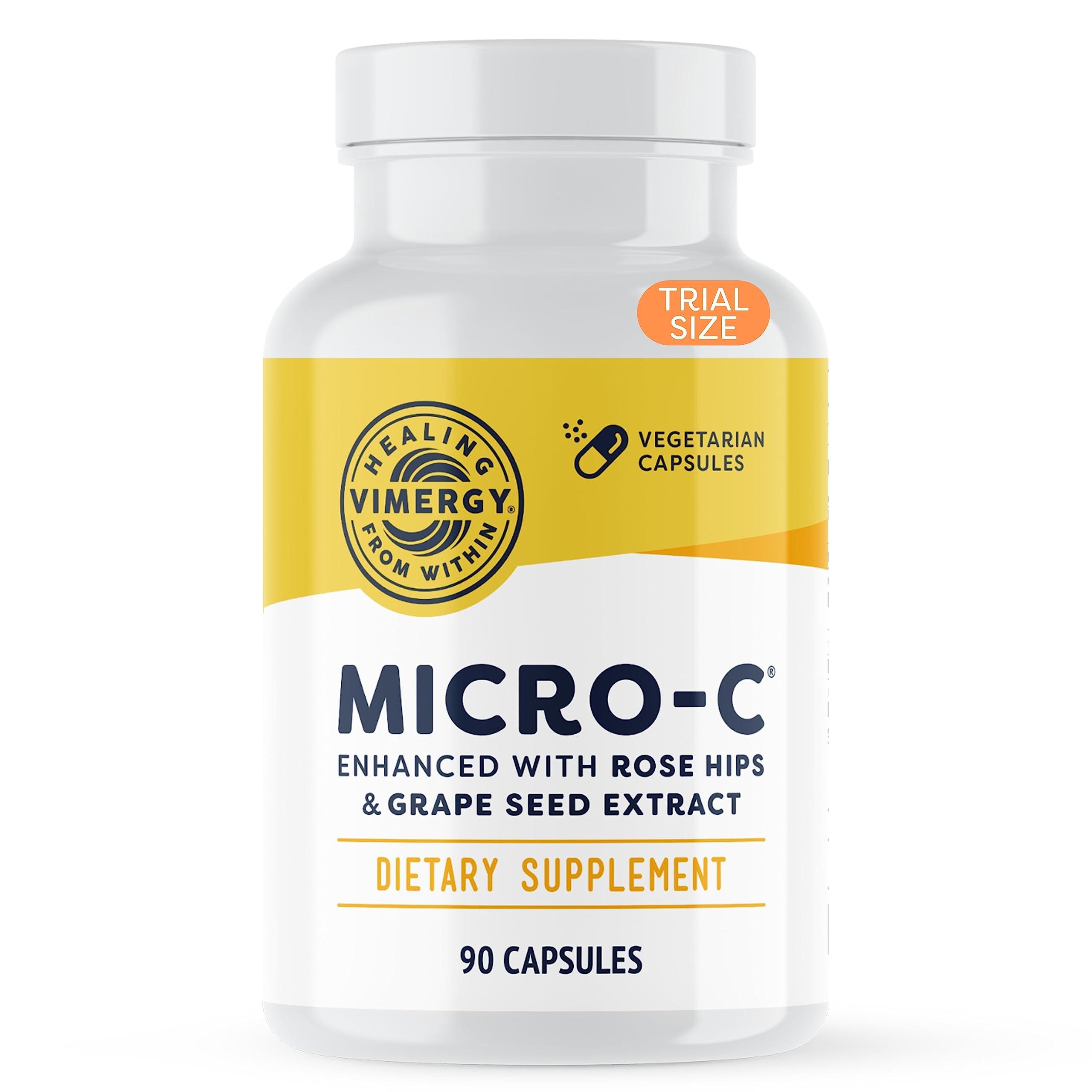Vimergy Micro-C frente del envase mostrando diseño y tamaño, transmite confianza