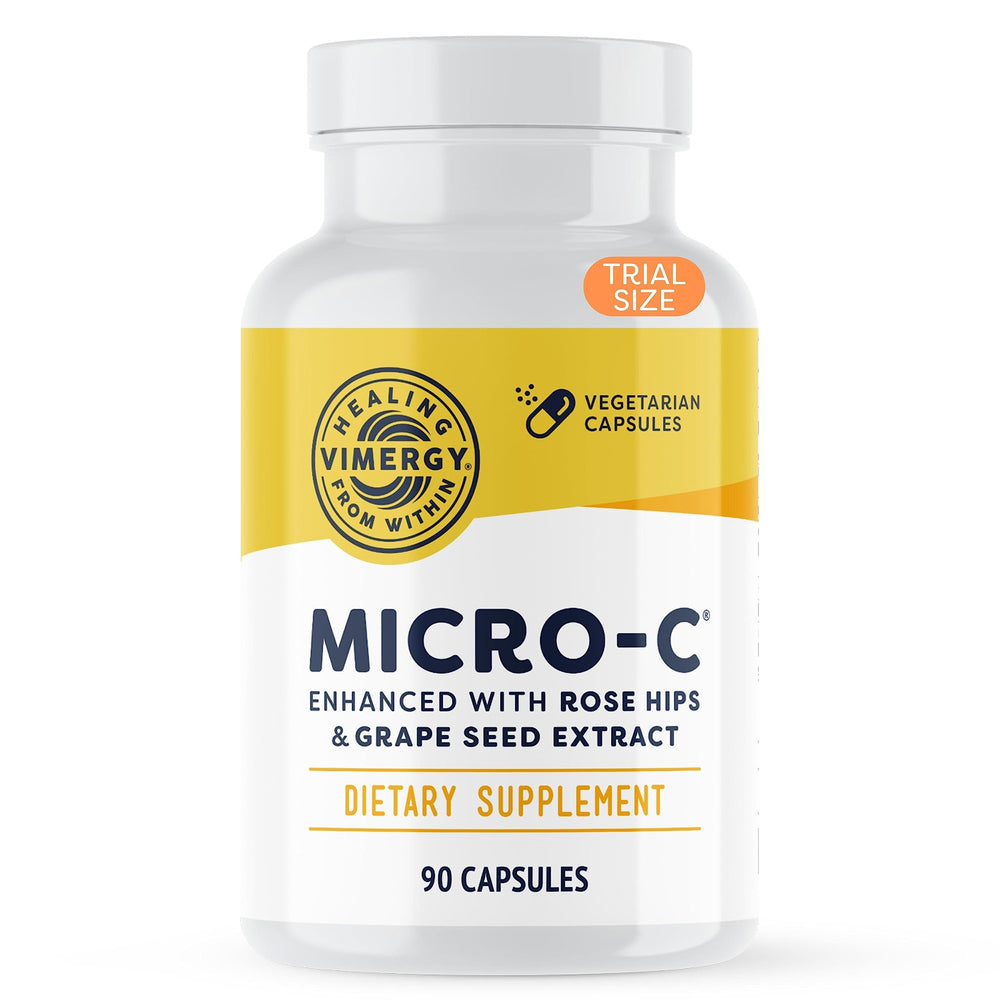 Vimergy Micro-C frente del envase mostrando diseño y tamaño, transmite confianza