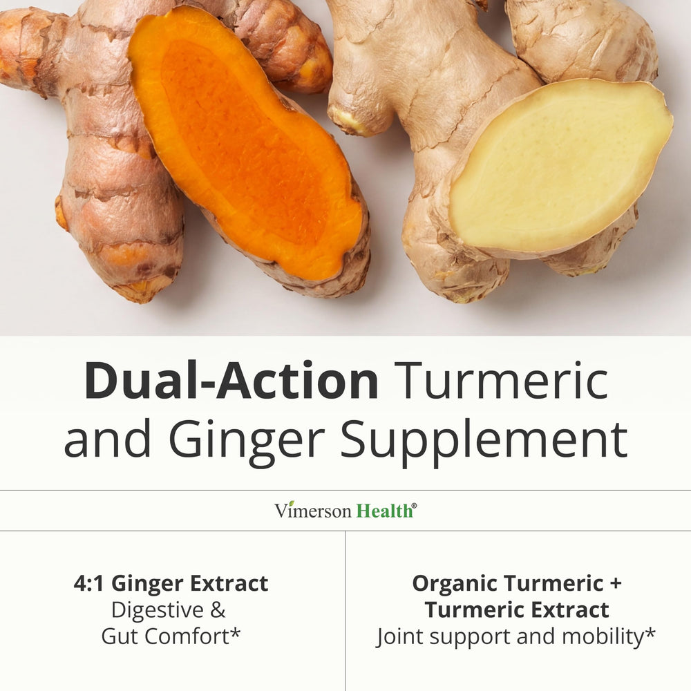 Vimerson Health turmeric and ginger roots illustrating natural ingredient sourcing benefit