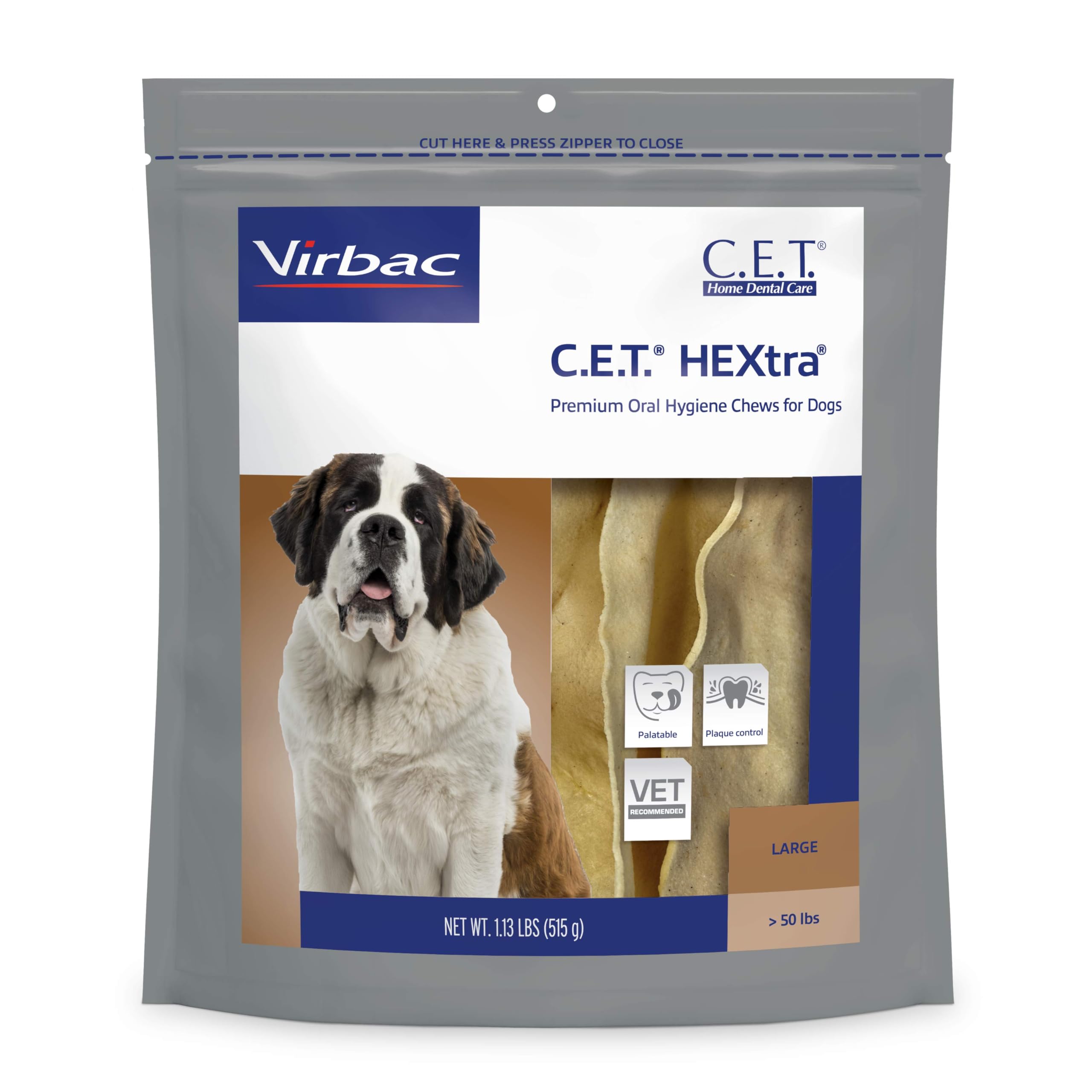 Virbac C.E.T. Hextra frontal del empaque mostrando 30 masticables y beneficios