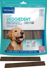Virbac Veggiedent Fr3sh paquete frontal mostrando 30 masticables, beneficio higiene diaria