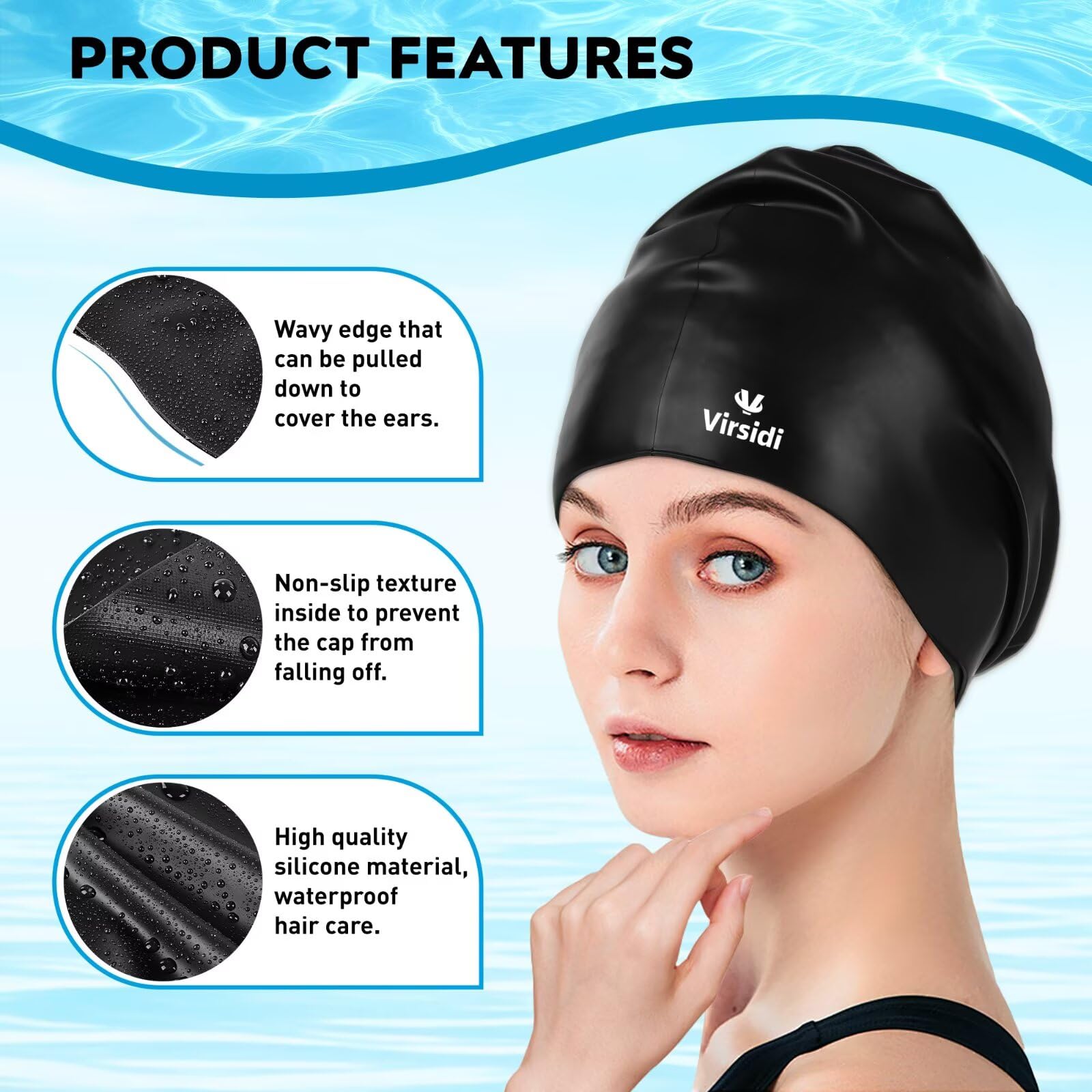 VIRSIDI gorro puesto con cabello recogido, mantiene peinado sin apretar