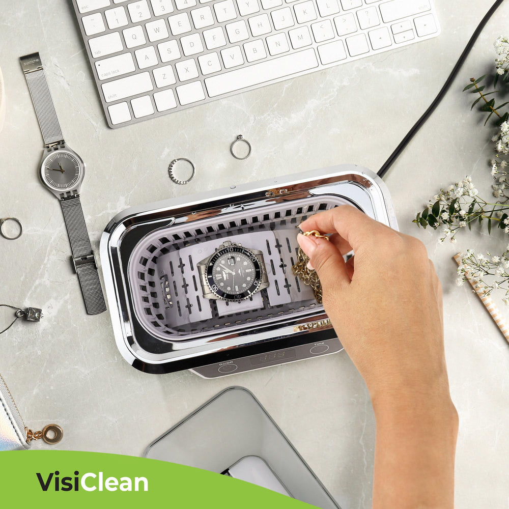 VisiClean comparación de tamaño sobre mesa, compacto y fácil de guardar