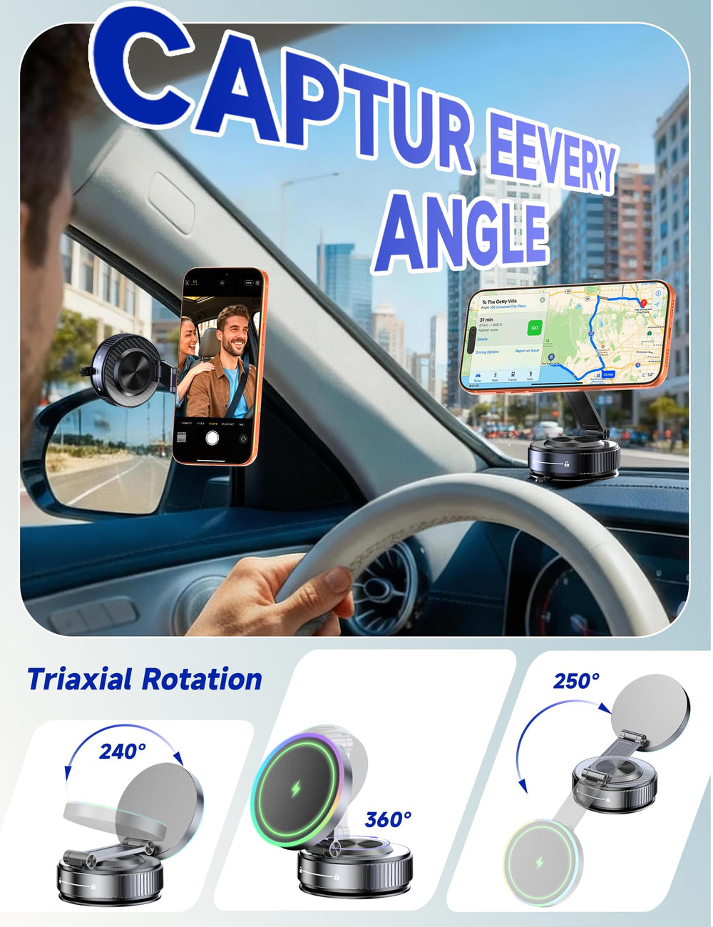 visnfa brazo metálico de tres ejes, permite ajuste 360° y visualización óptima