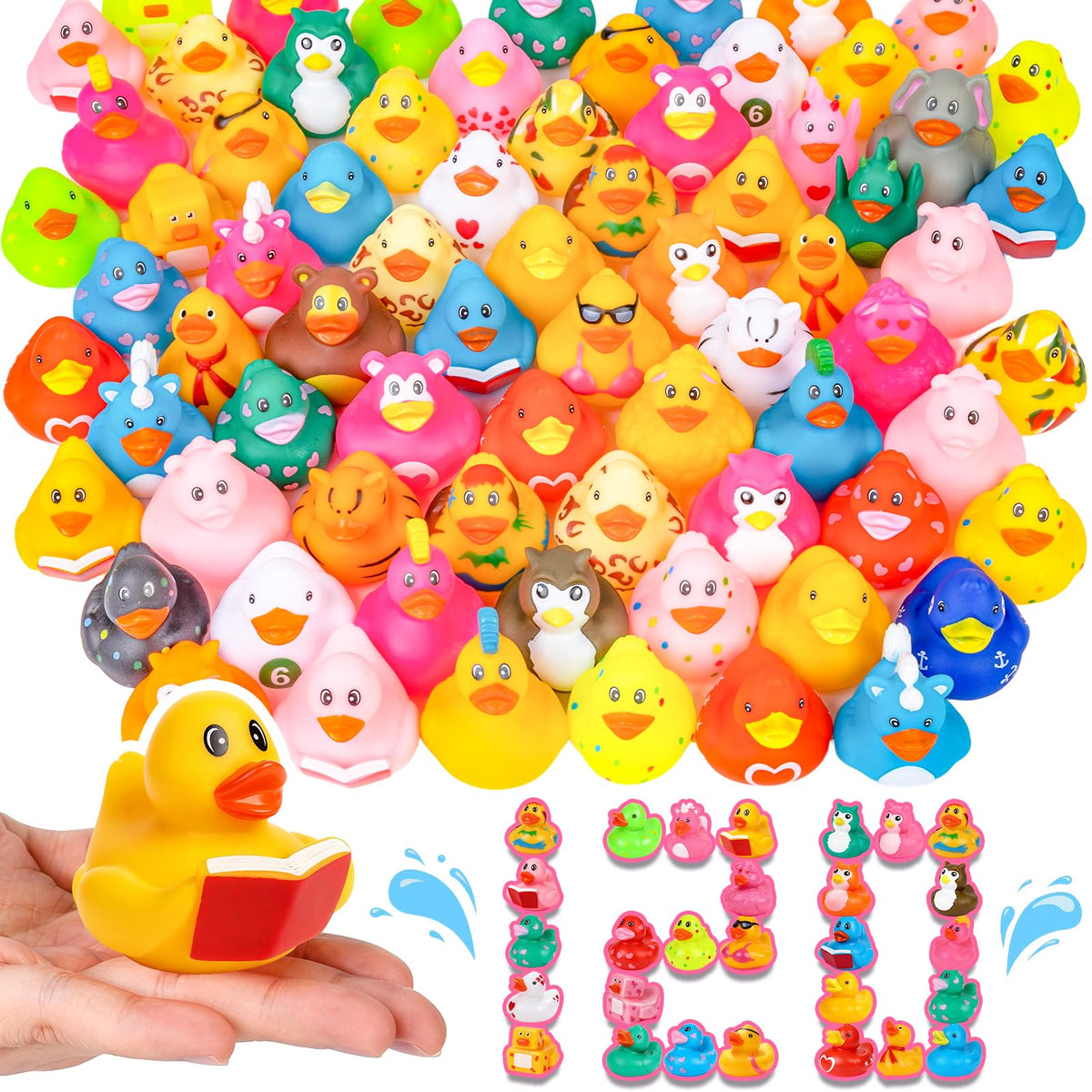 VISRIE paquete frontal con 120 patitos, variedad y cantidad visibles