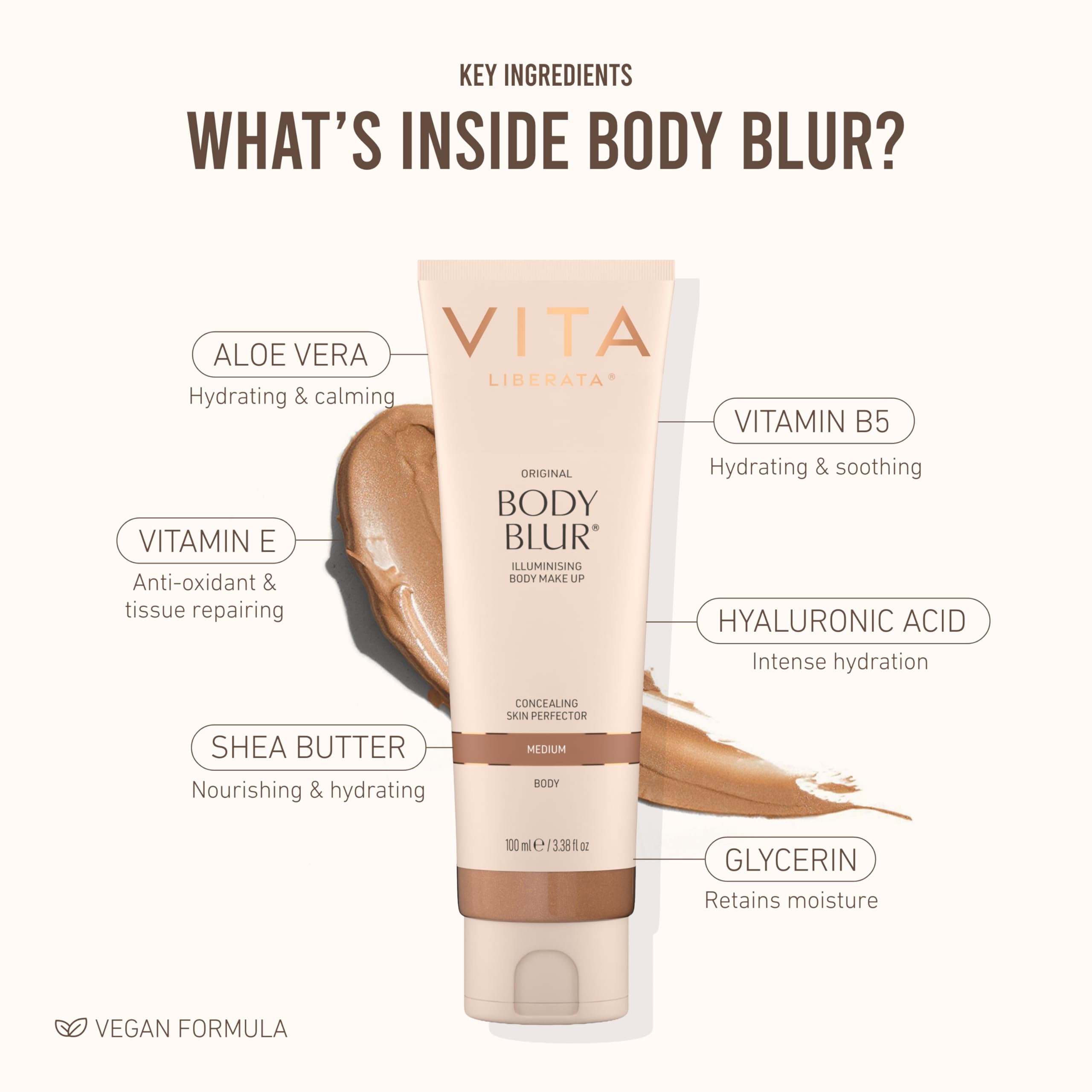VITA LIBERATA etiqueta con ingredientes hidratantes y beneficio visible