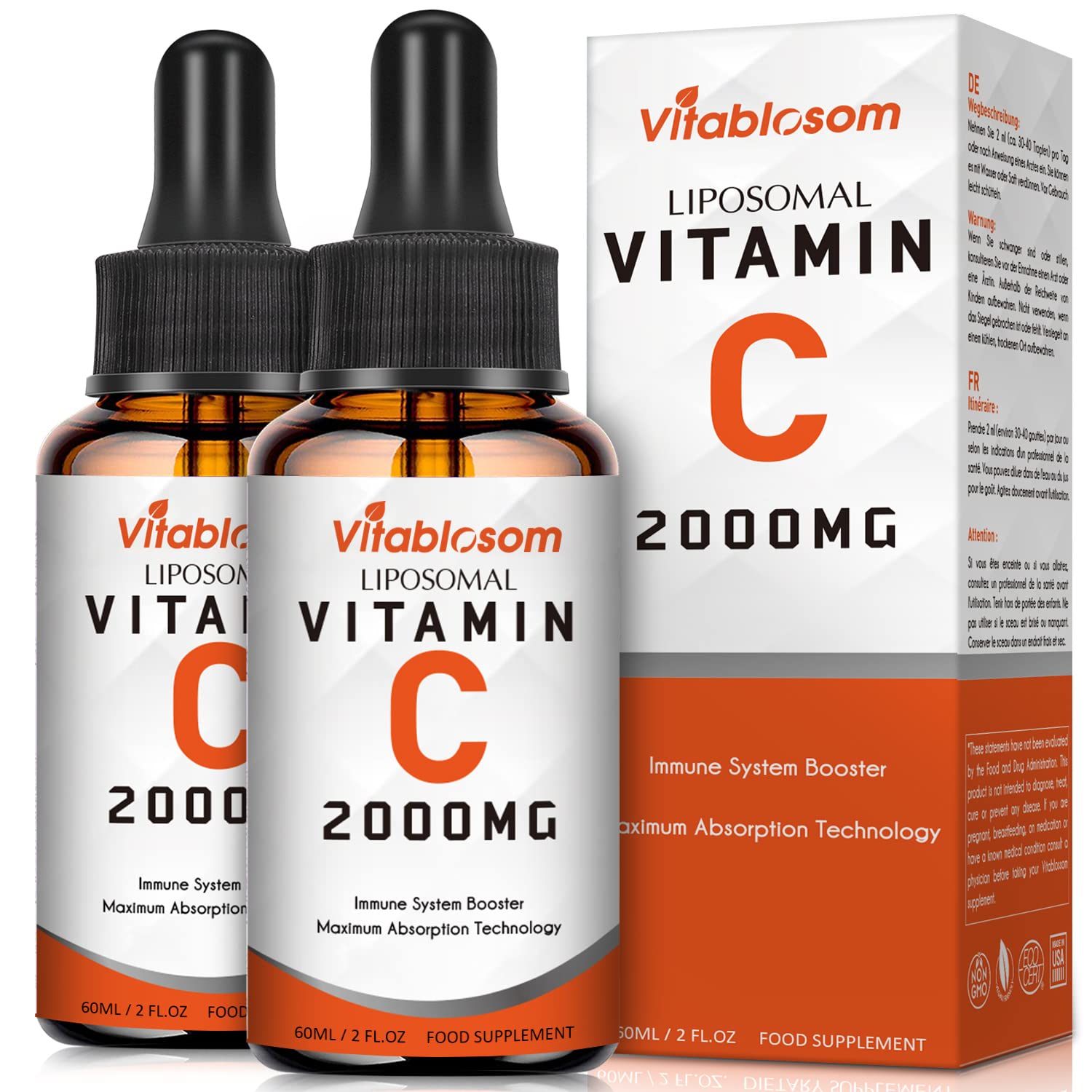 Vitablosom frente del envase mostrando diseño y concentración 2000 mg