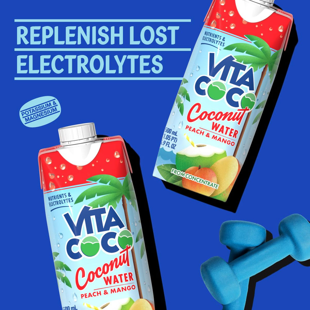 Vita Coco envase en mano para escala, práctico para llevar y consumir en movimiento