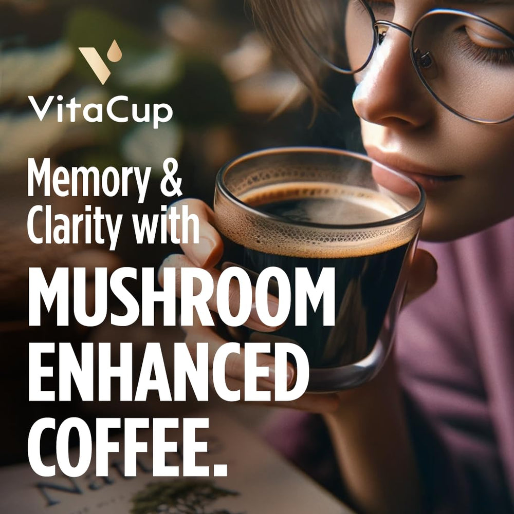 VitaCup etiqueta con ingredientes como Lion's Mane, Chaga y vitaminas