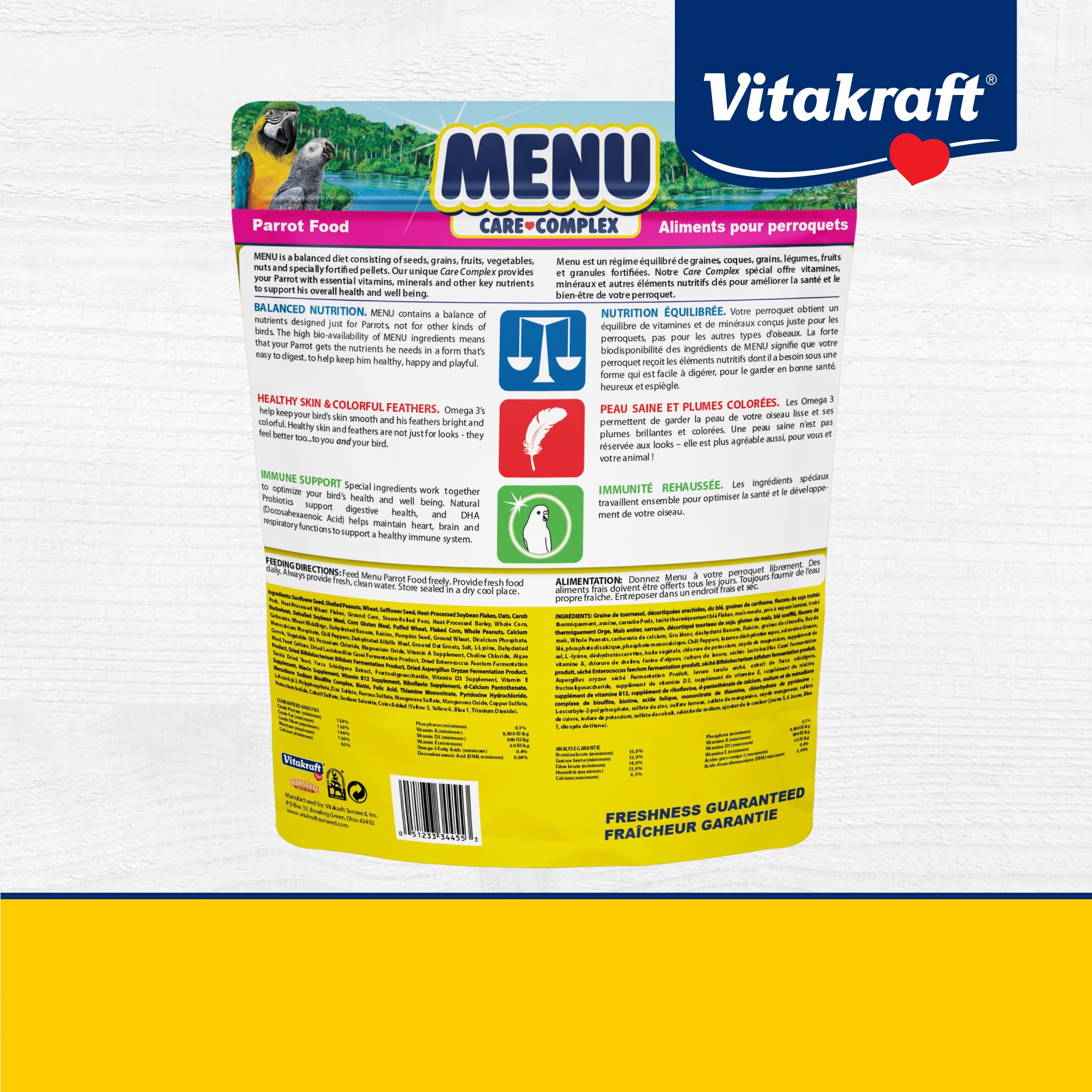Vitakraft etiqueta nutricional detallada con vitaminas y minerales