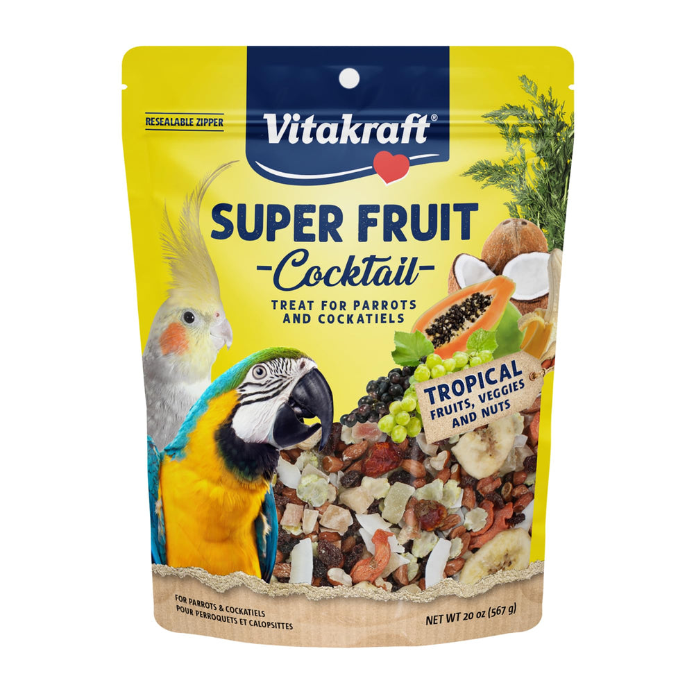 Vitakraft empaque frontal del Super Fruit Cocktail mostrando contenido tropical