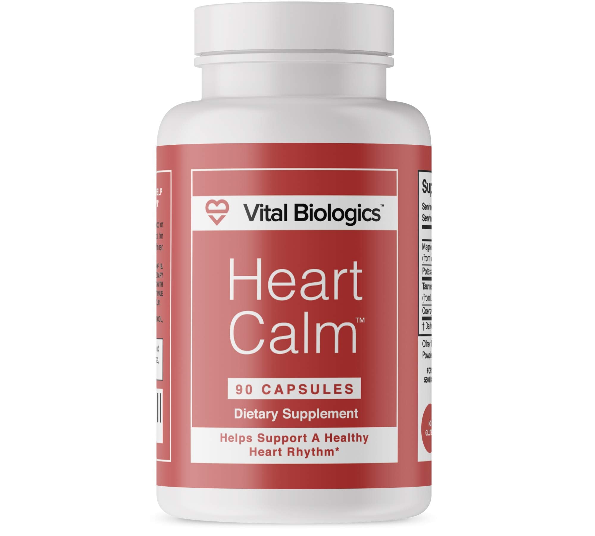 Vital Biologics Heart Calm frasco frontal mostrando etiqueta y beneficios