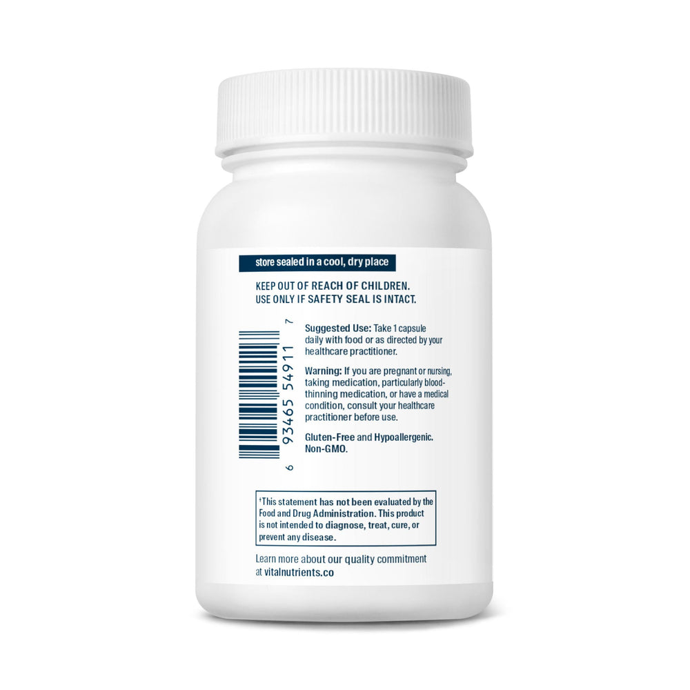 Vital Nutrients etiqueta de ingredientes y certificaciones para tranquilidad