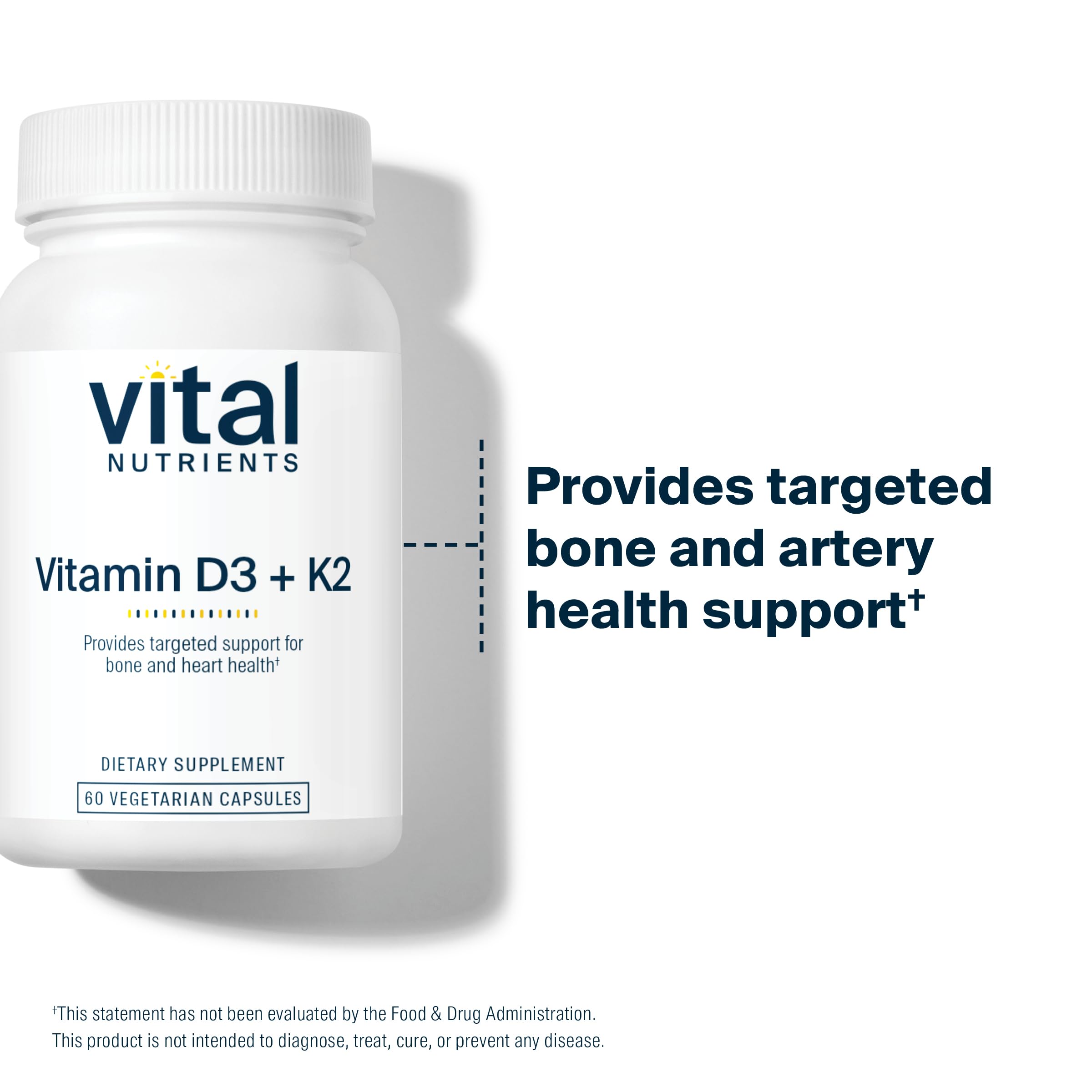 Vital Nutrients frasco junto a regla para comparar tamaño y duración