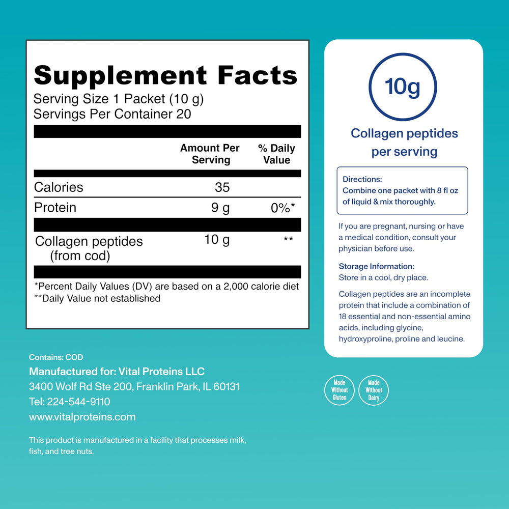 Vital Proteins primer plano textura del polvo soluble y sin sabor