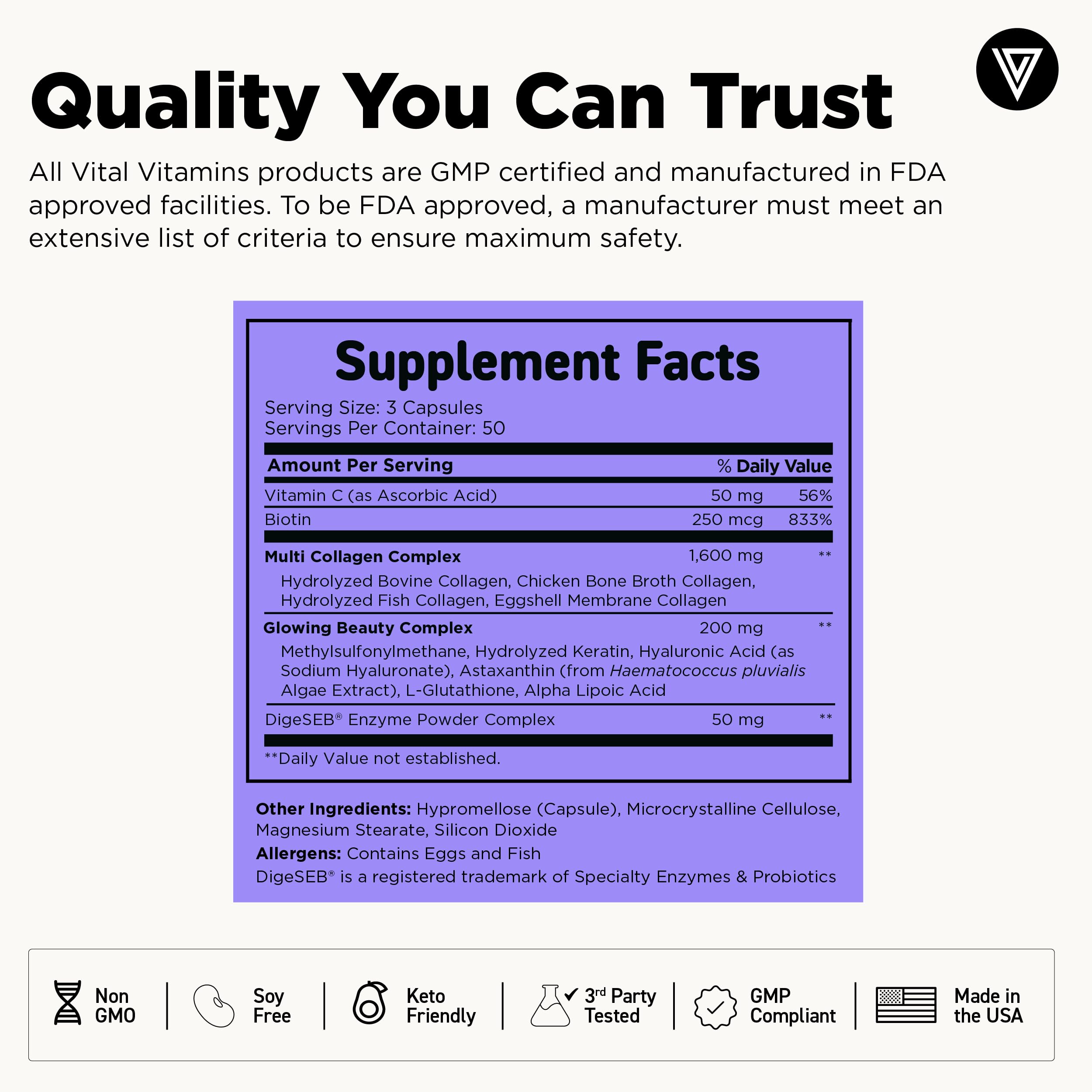Vital Vitamins cápsulas ordenadas sobre superficie blanca para limpieza visual