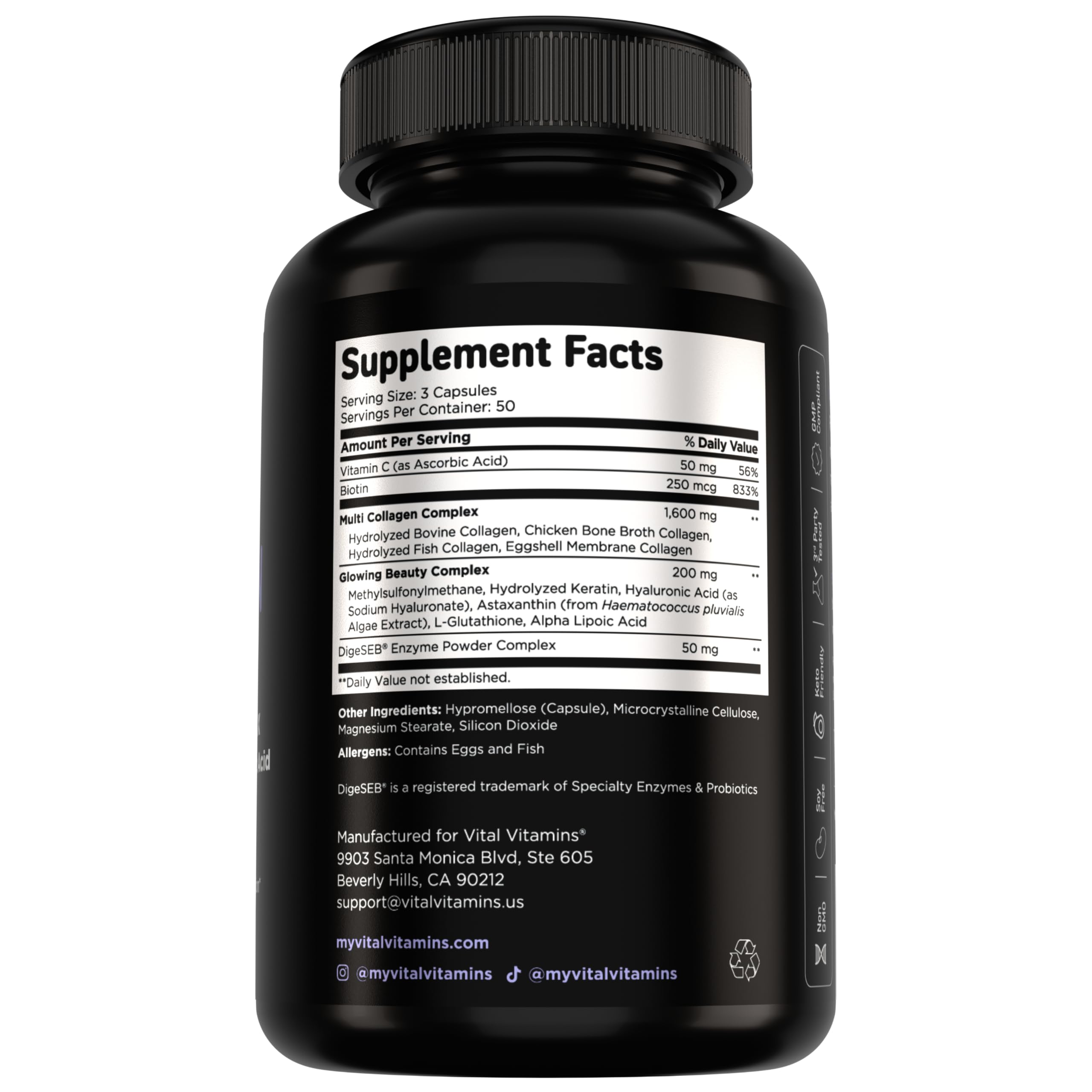 Vital Vitamins botella junto a plantas mostrando imagen natural y bienestar