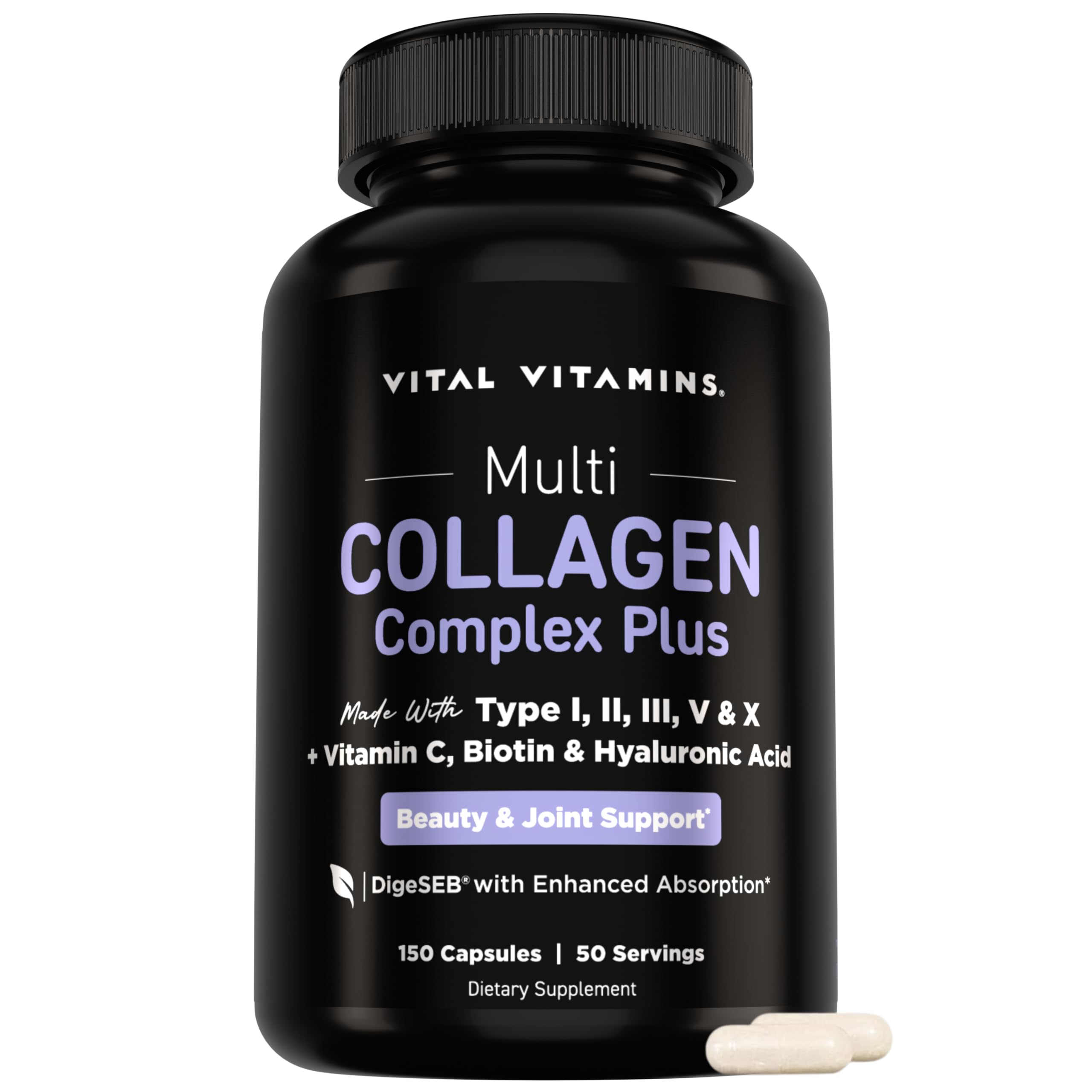 Vital Vitamins frasco frontal mostrando el embalaje y facilidad de uso