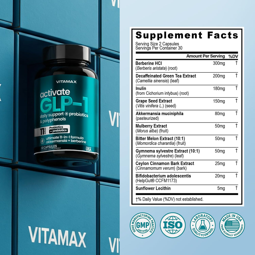 Vitamax botella abierta con cápsulas para visualizar la toma diaria