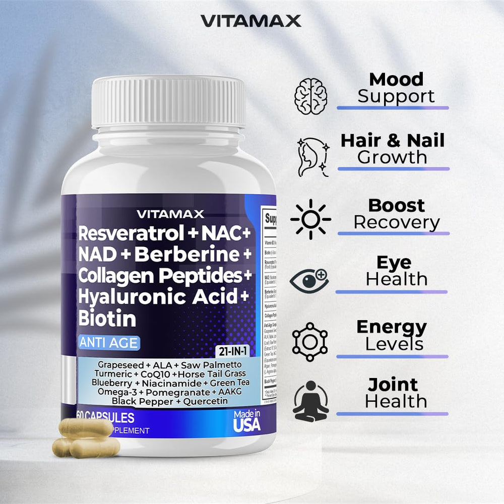 Vitamax ingredientes clave como resveratrol y berberina mostrando potencia antioxidante