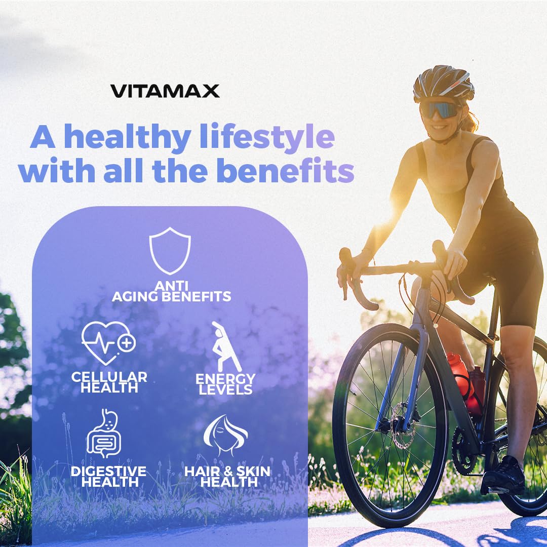 Vitamax con arándanos ilustrando antioxidantes naturales y apoyo cutáneo