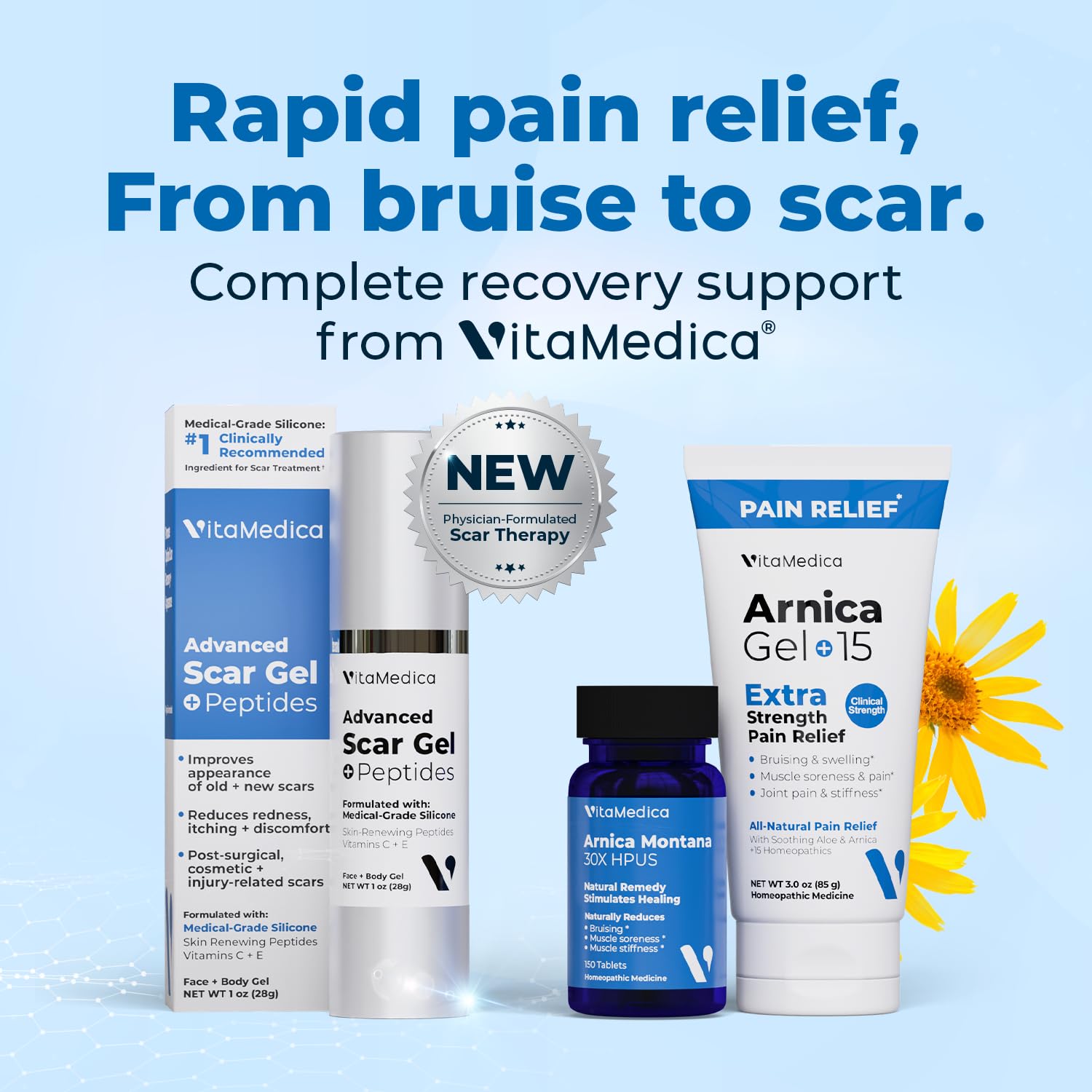 VitaMedica tubo junto a una mano para comparar escala y tamaño de viaje práctico