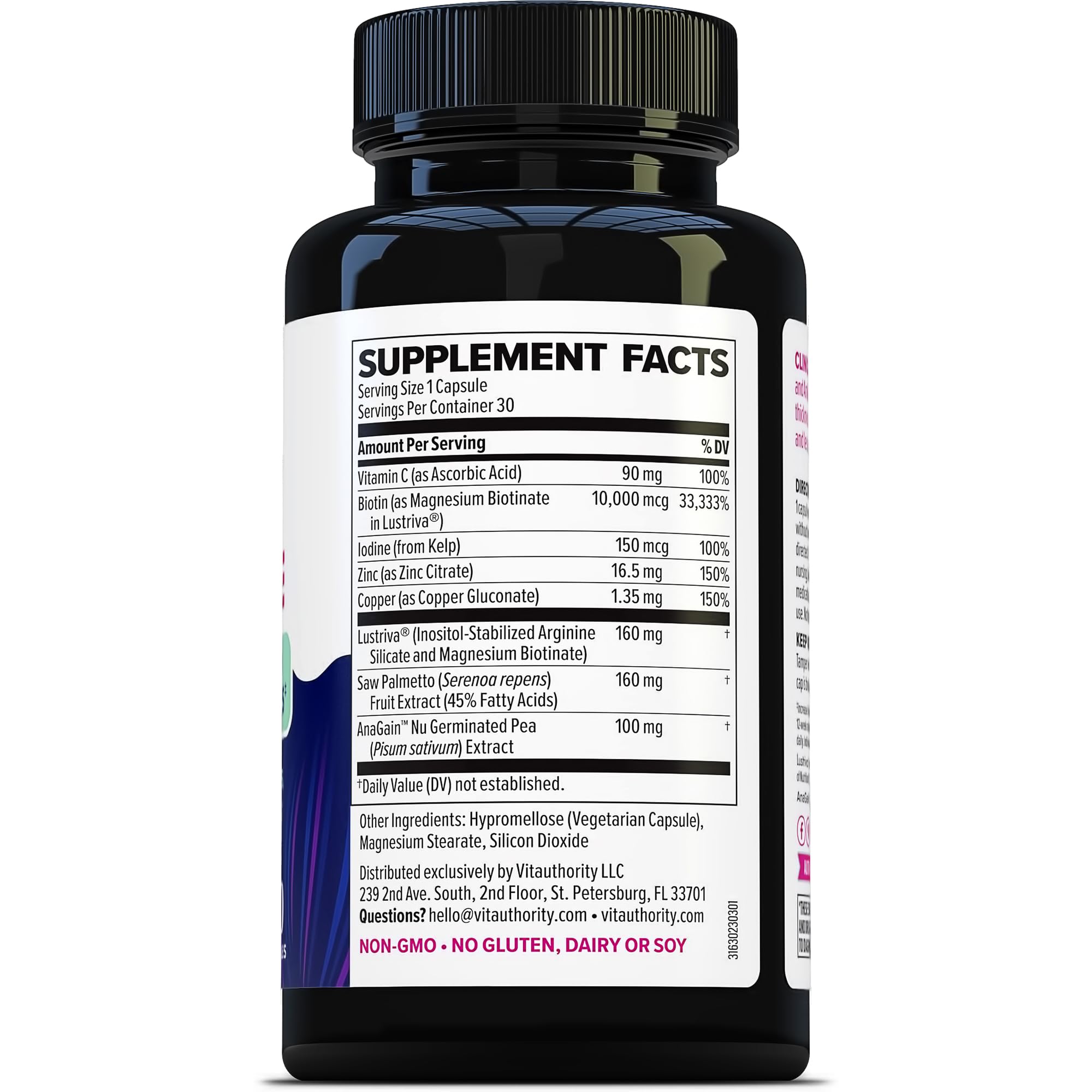 Vitauthority Lustriva ingredientes botánicos como saw palmetto mostrando origen natural