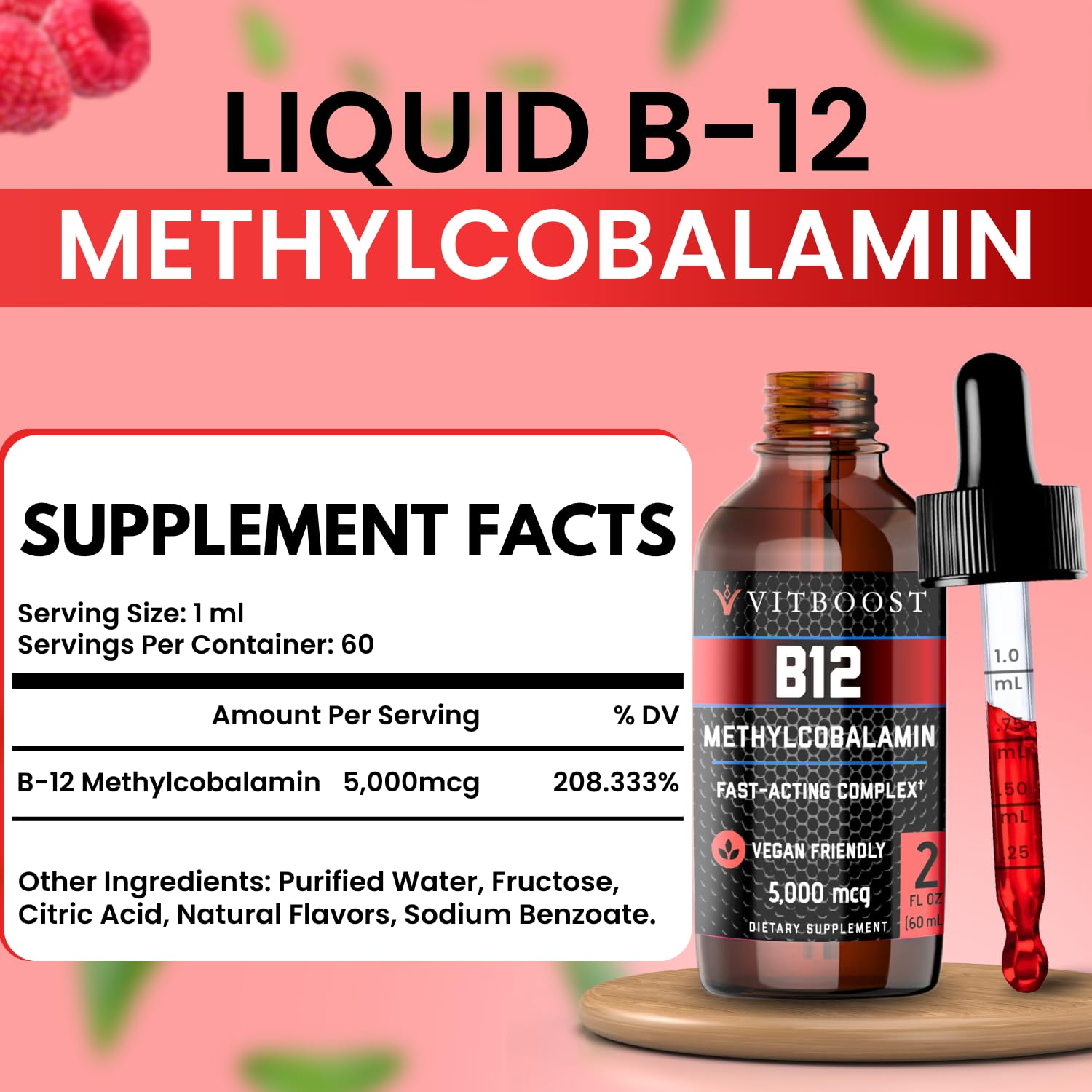 VITBOOST detalle de etiqueta mostrando ingredientes y beneficio de pureza vegana