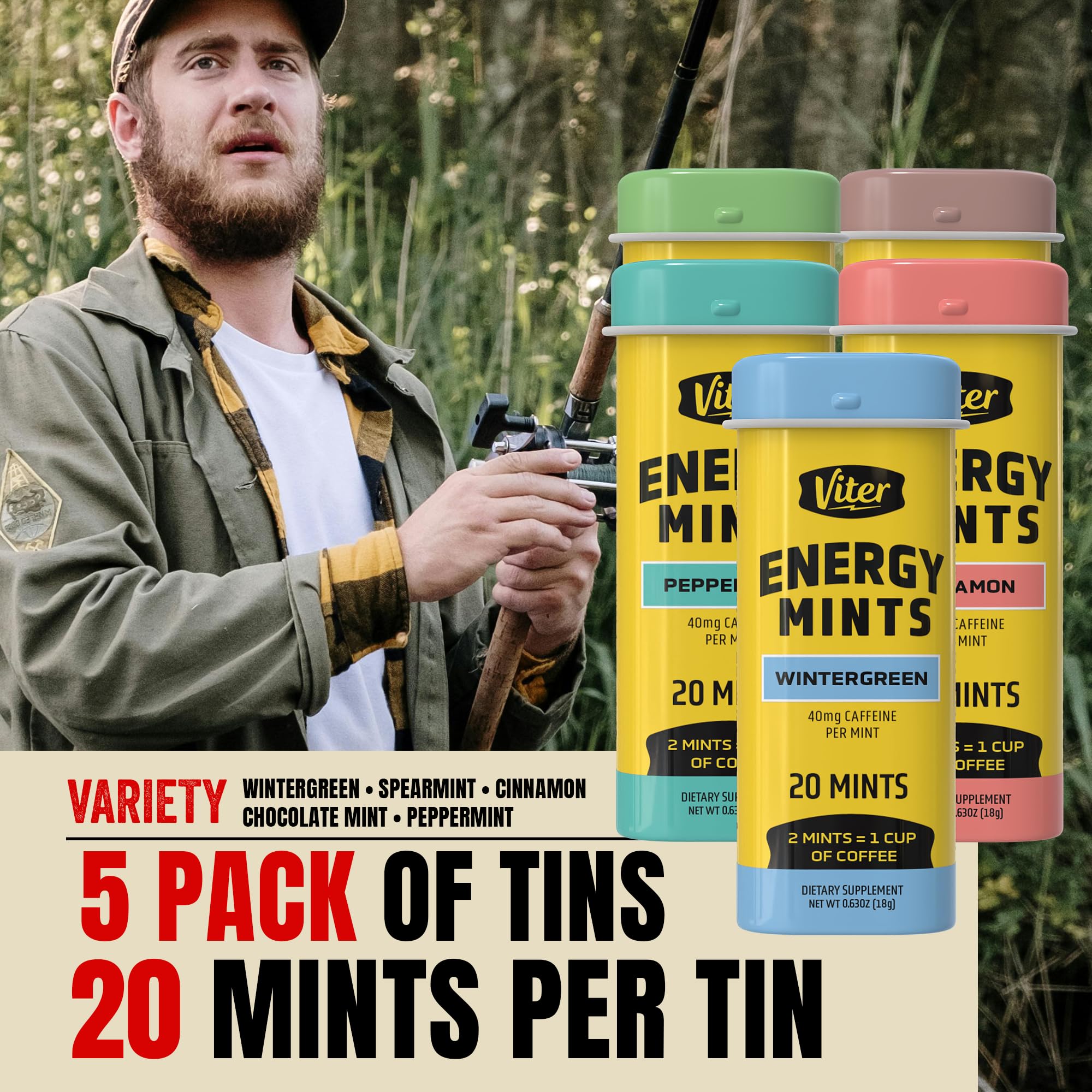 Viter Energy primer plano de textura de la mint, sabor intenso