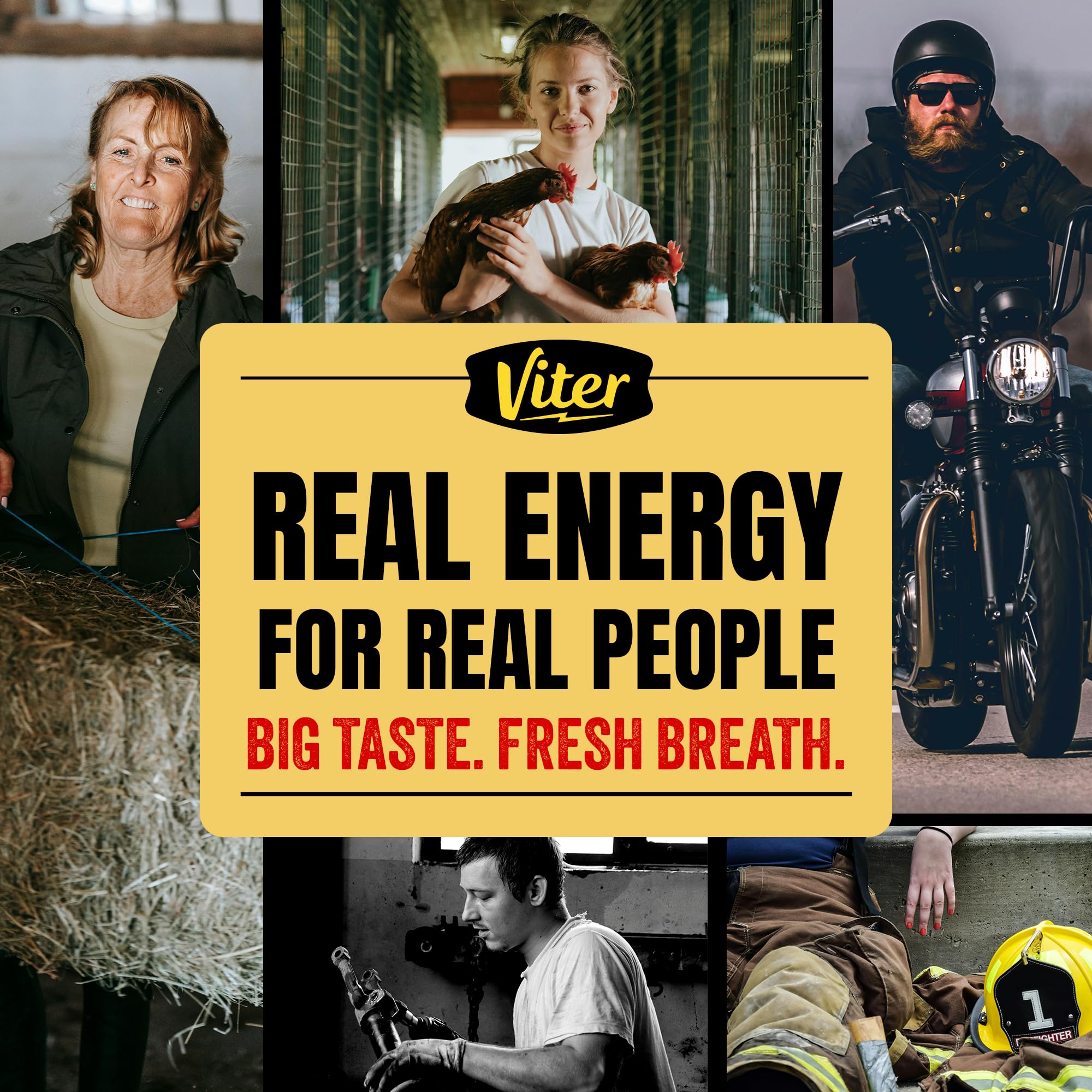 Viter Energy mint en mano para comparar tamaño práctico