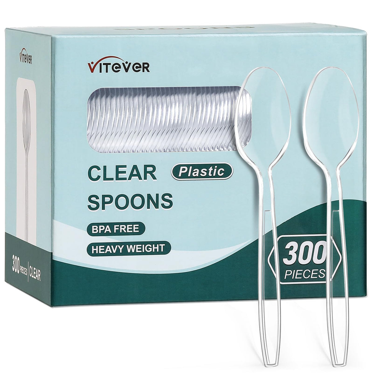 VITEVER frente del empaque con 300 cucharas, paquete económico y resistente