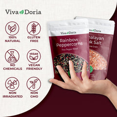 Viva Doria cristales de sal rosa del Himalaya, textura para moler