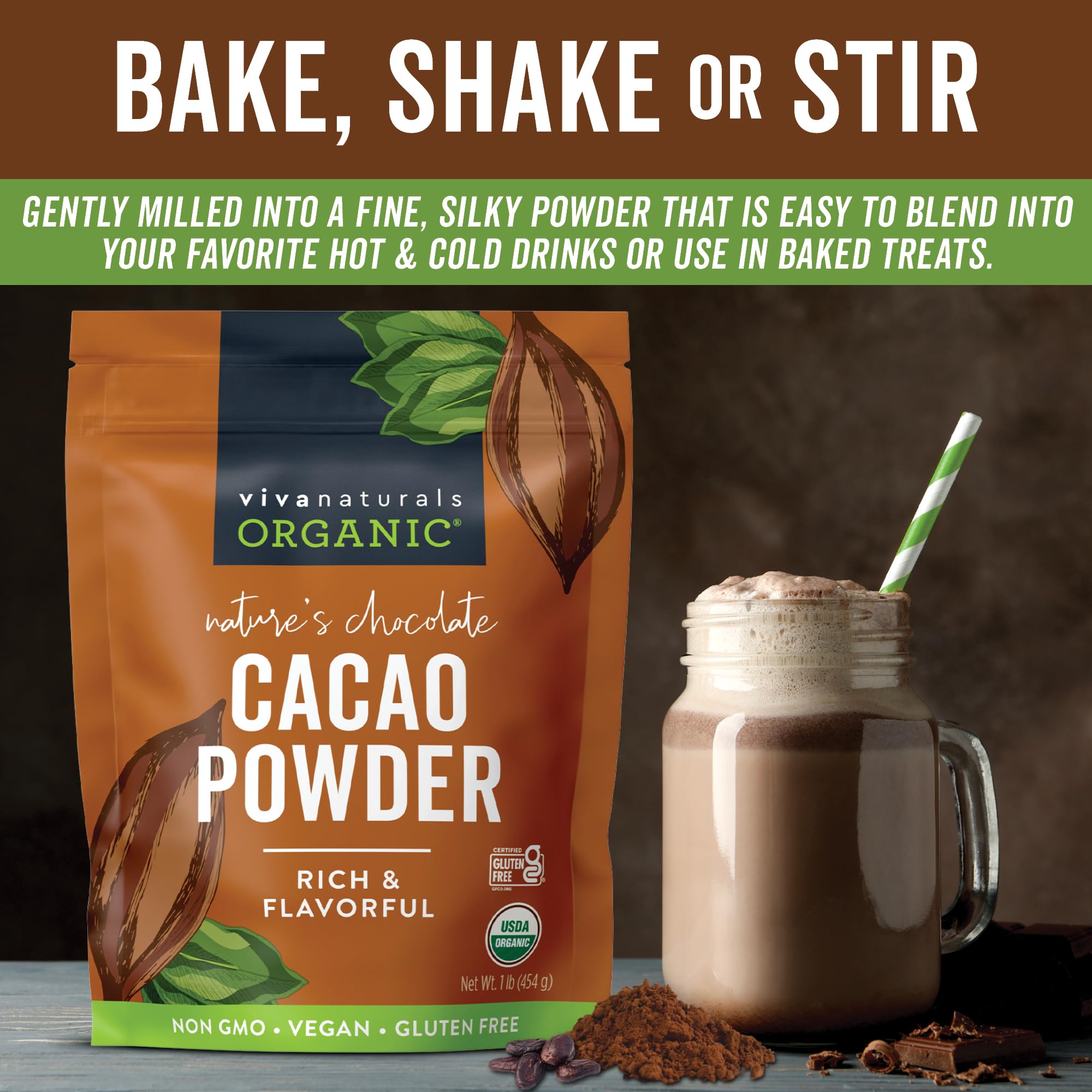Viva Naturals cuchara con cacao preparada para batido energético