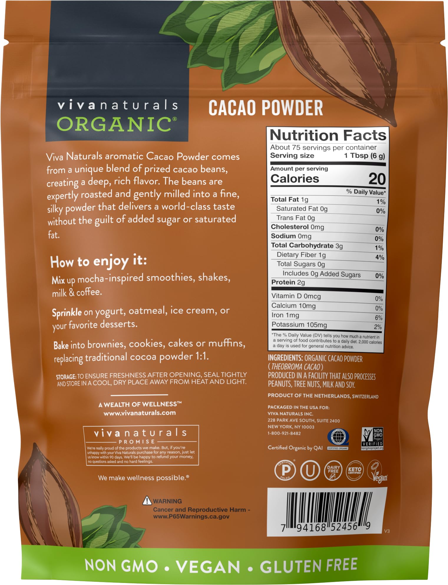 Viva Naturals etiqueta con certificaciones orgánico y Non-GMO visibles