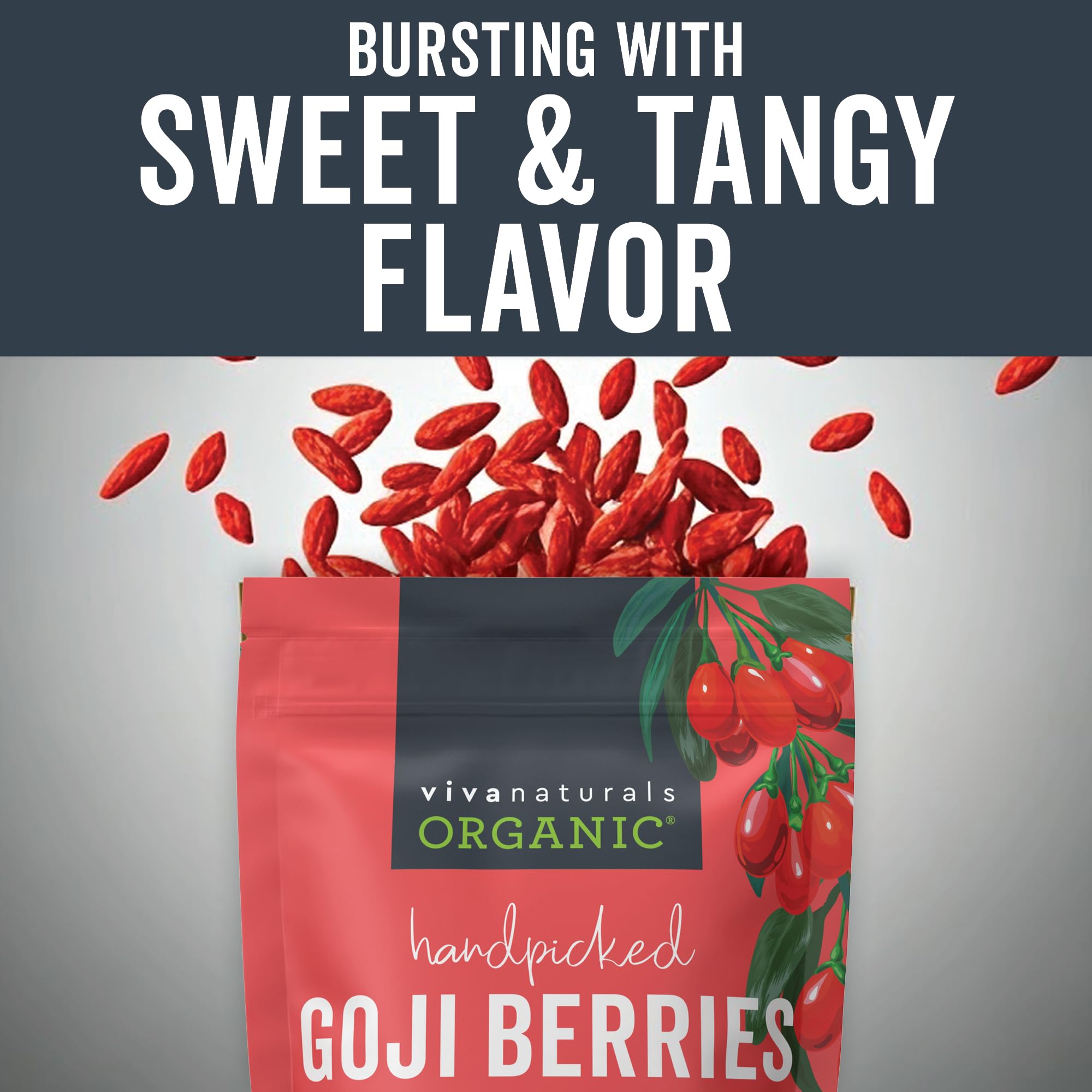 Viva Naturals bayas de goji infusionándose en taza, ideal para bebidas calientes