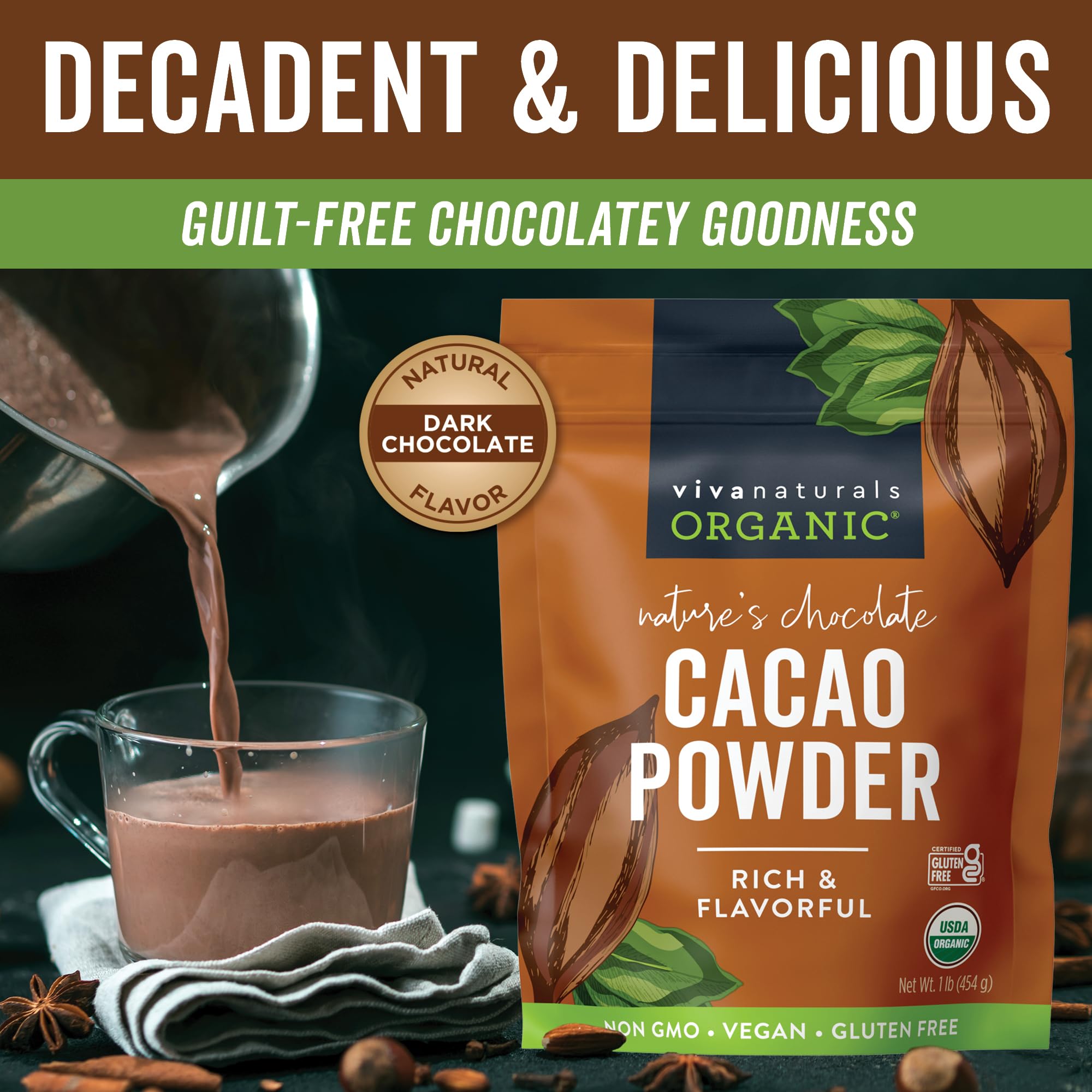 Viva Naturals textura fina del polvo de cacao para mezclas suaves
