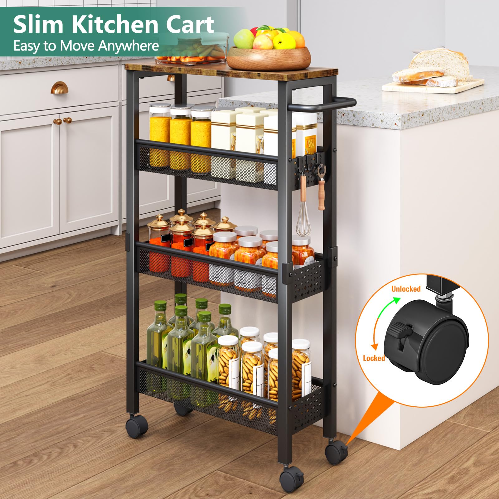 Vivihomety carrito en lavandería con detergentes y productos al alcance