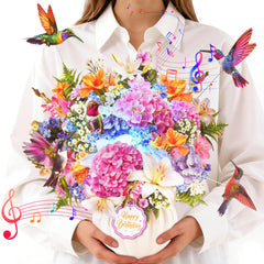 VIVIKEN tarjeta frontal con diseño floral pop-up que causa sorpresa