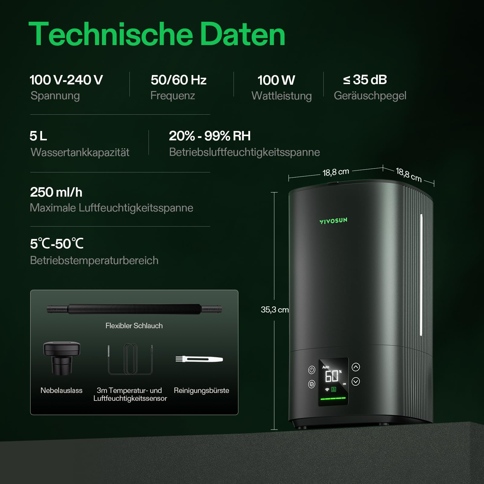 VIVOSUN AeroStream H05 junto a una regla para comparar tamaño y capacidad