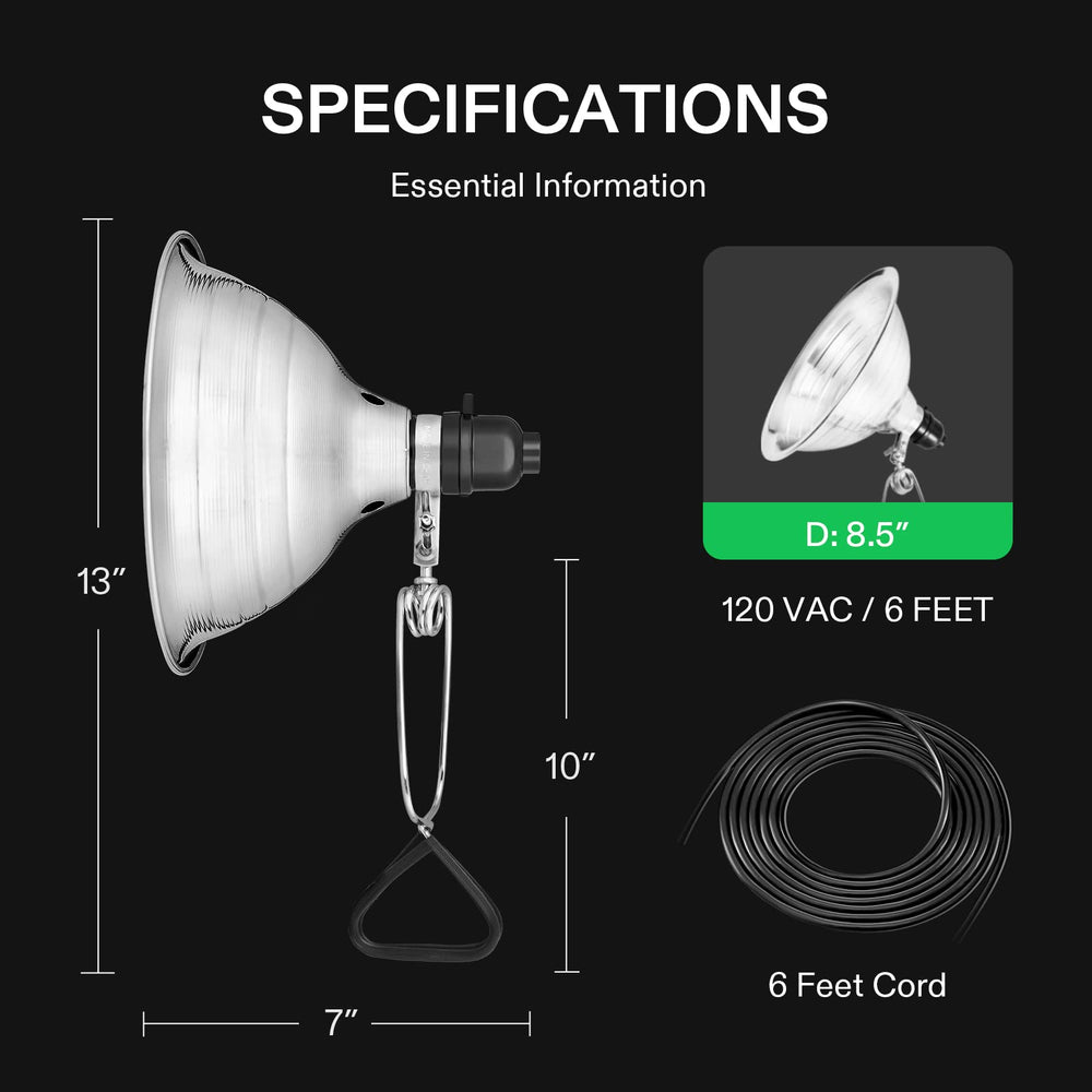 VIVOSUN lámpara en terrario iluminando punto de calor para reptiles